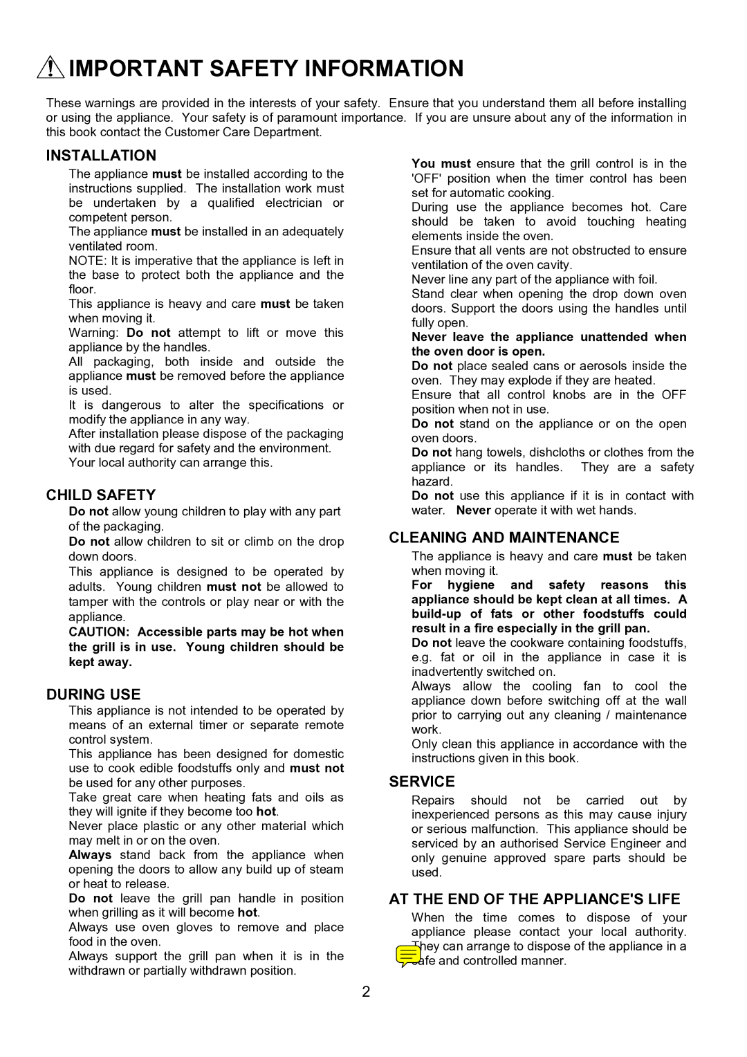 Electrolux EBUSS manual Important Safety Information 