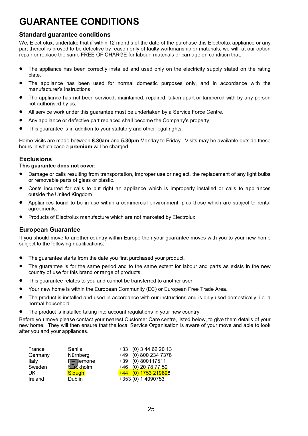 Electrolux EBUSS manual Guarantee Conditions, This guarantee does not cover 