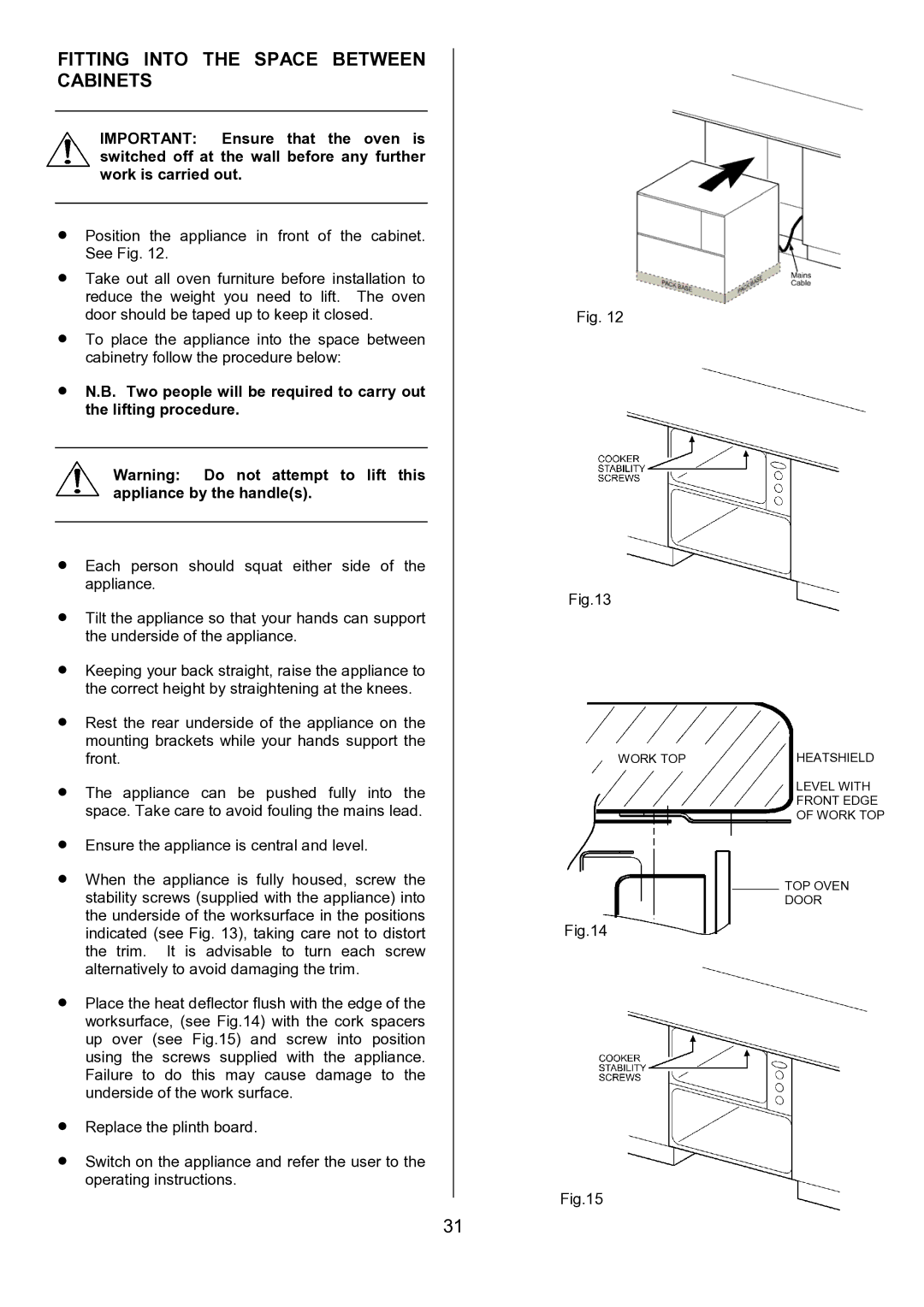 Electrolux EBUSS manual Fitting Into the Space Between Cabinets 