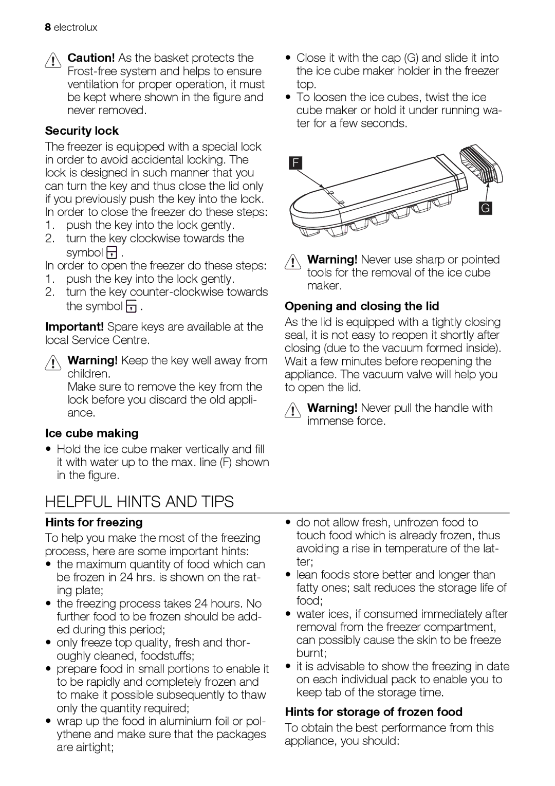 Electrolux ECF31461W user manual Helpful Hints and Tips 