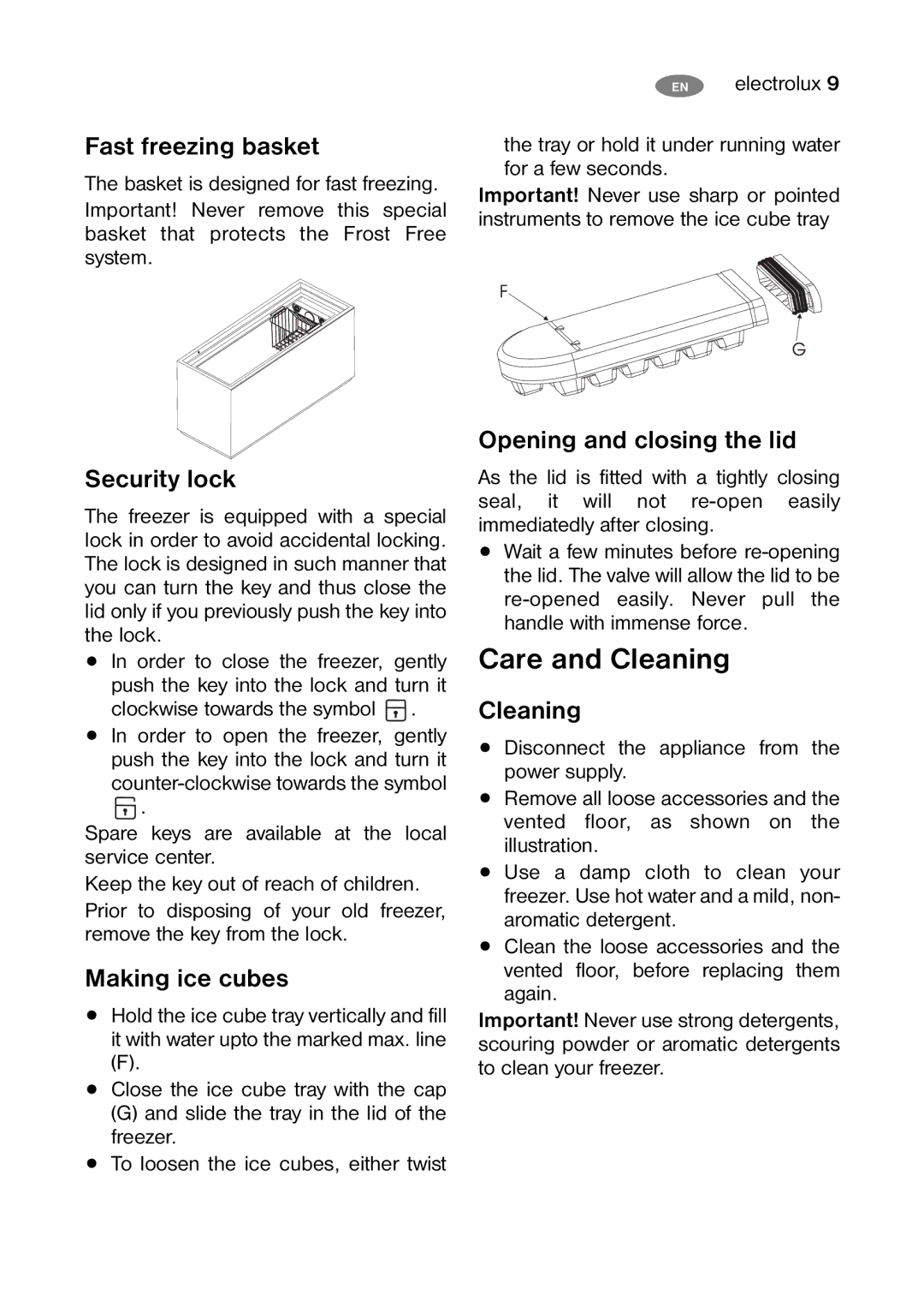 Electrolux ECF35460W, ECF27460W, ECF24460W user manual Care and Cleaning 