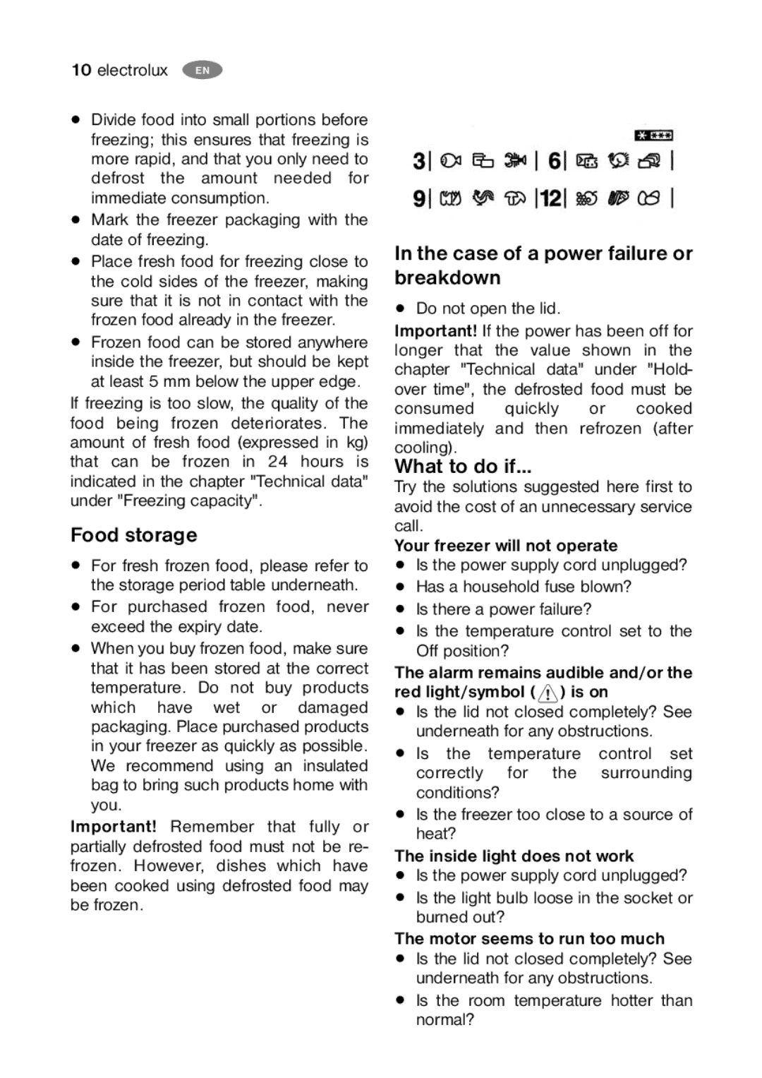 Electrolux ECM 30325 W, ECM 26325 W user manual Food storage, Case of a power failure or breakdown, What to do if 