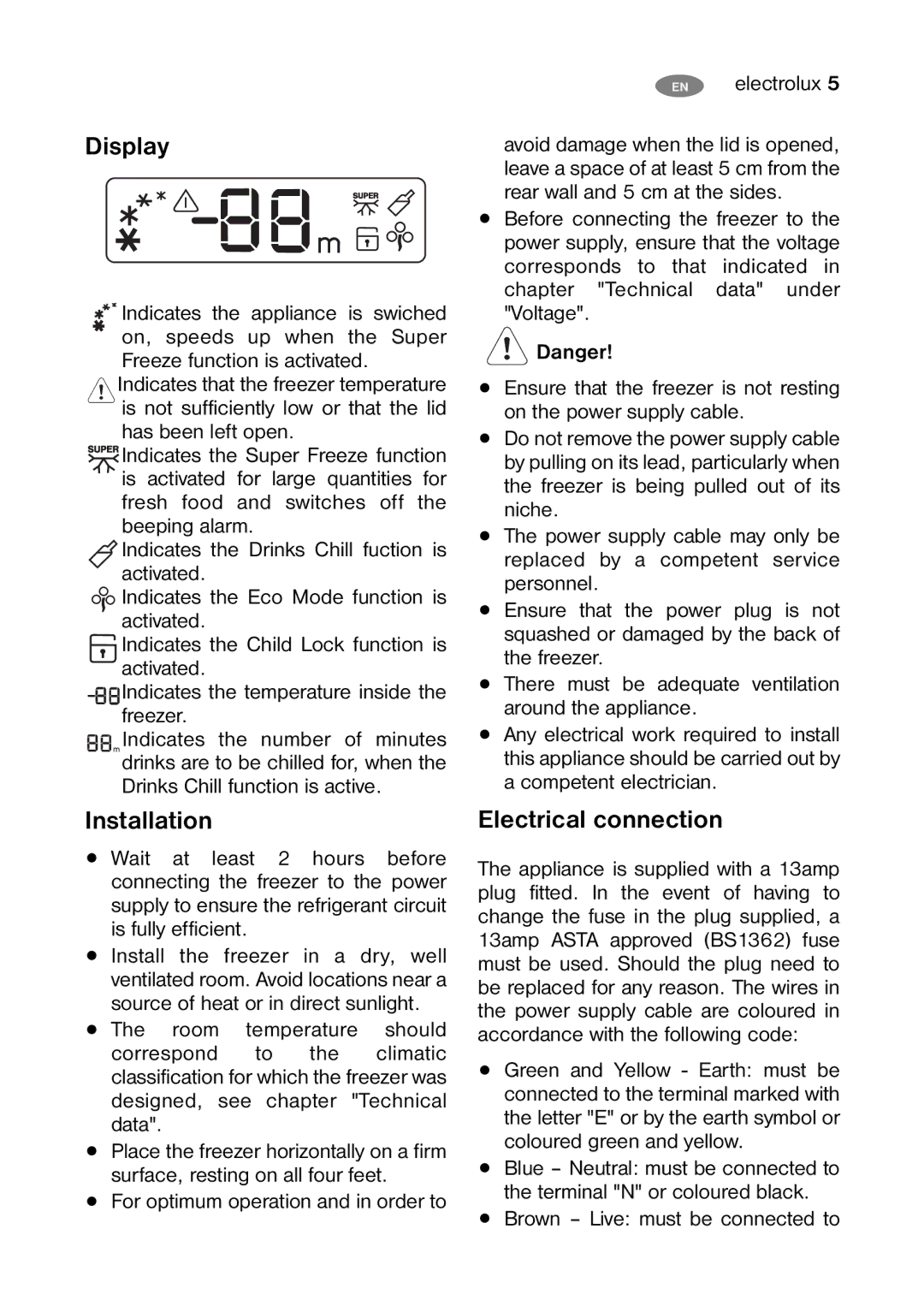 Electrolux ECM 26325 W, ECM 30325 W user manual Display, Installation, Electrical connection 