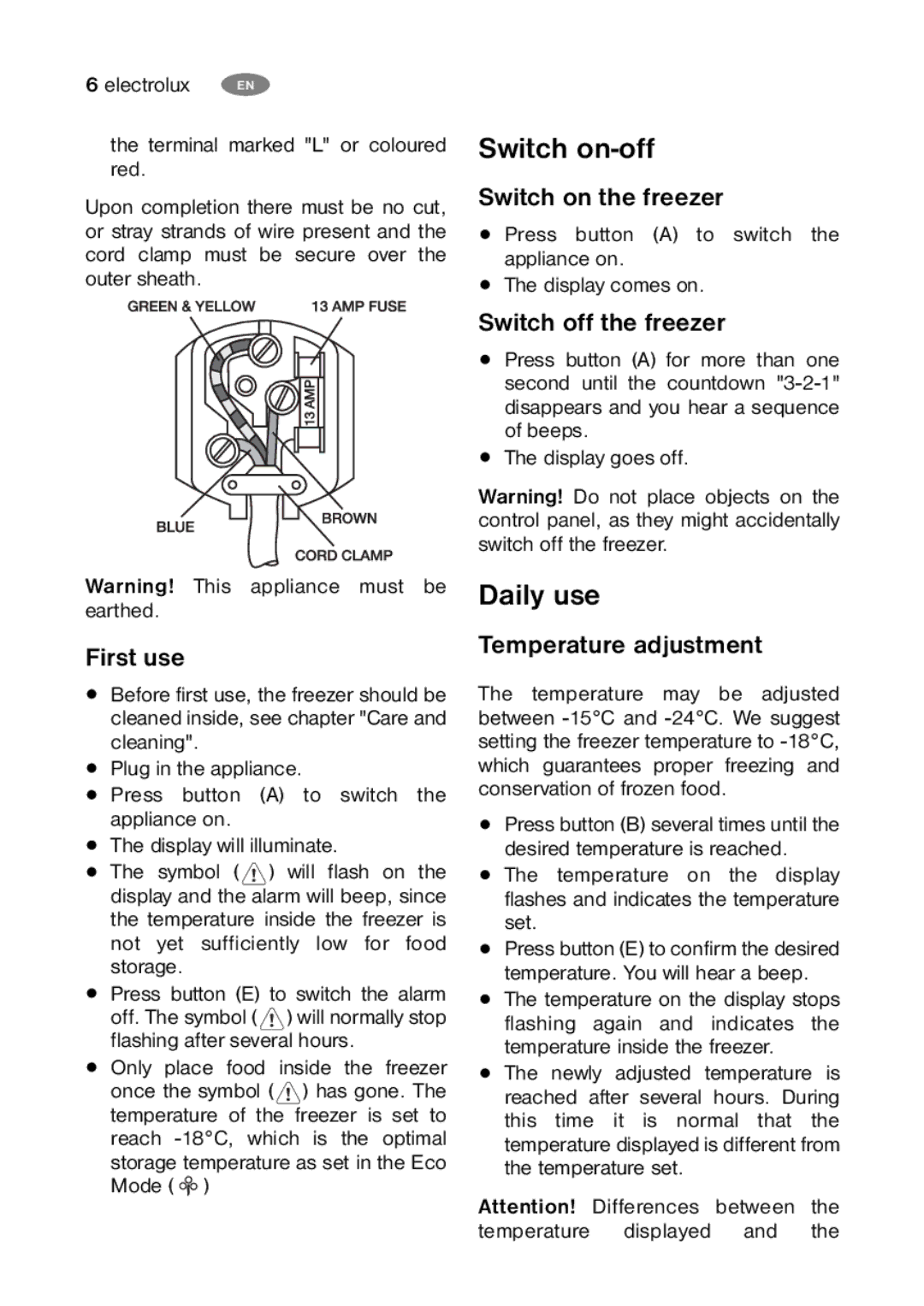 Electrolux ECM 30325 W, ECM 26325 W user manual Switch on-off, Daily use 