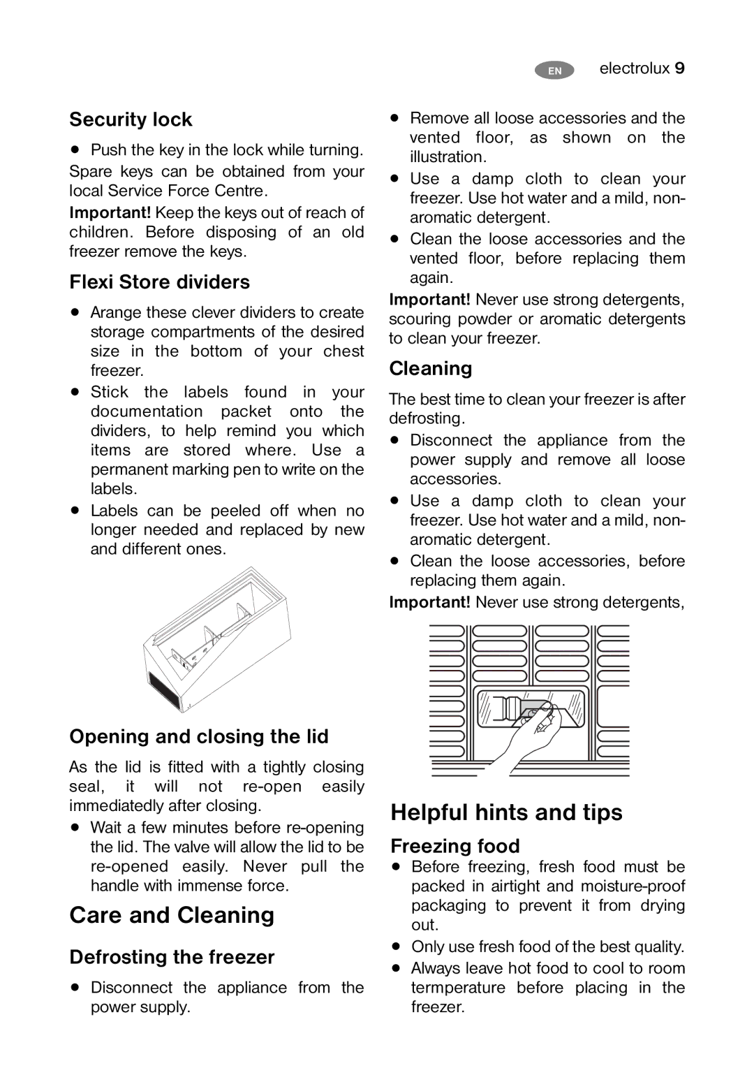 Electrolux ECM 26325 W, ECM 30325 W user manual Care and Cleaning, Helpful hints and tips 