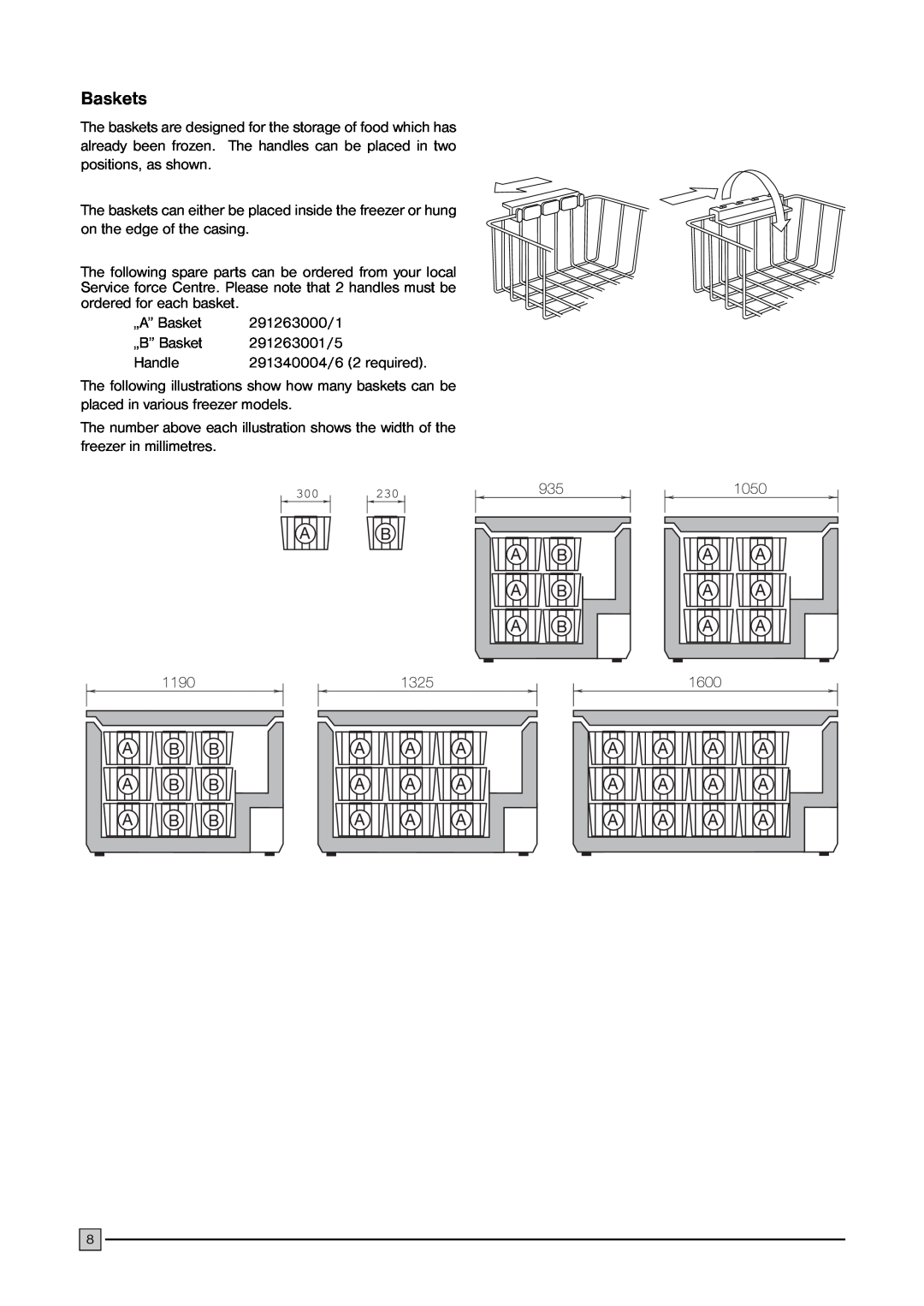 Electrolux ECM 3057, ECM 2257, ECM 1957, ECM 3857 manual Baskets 