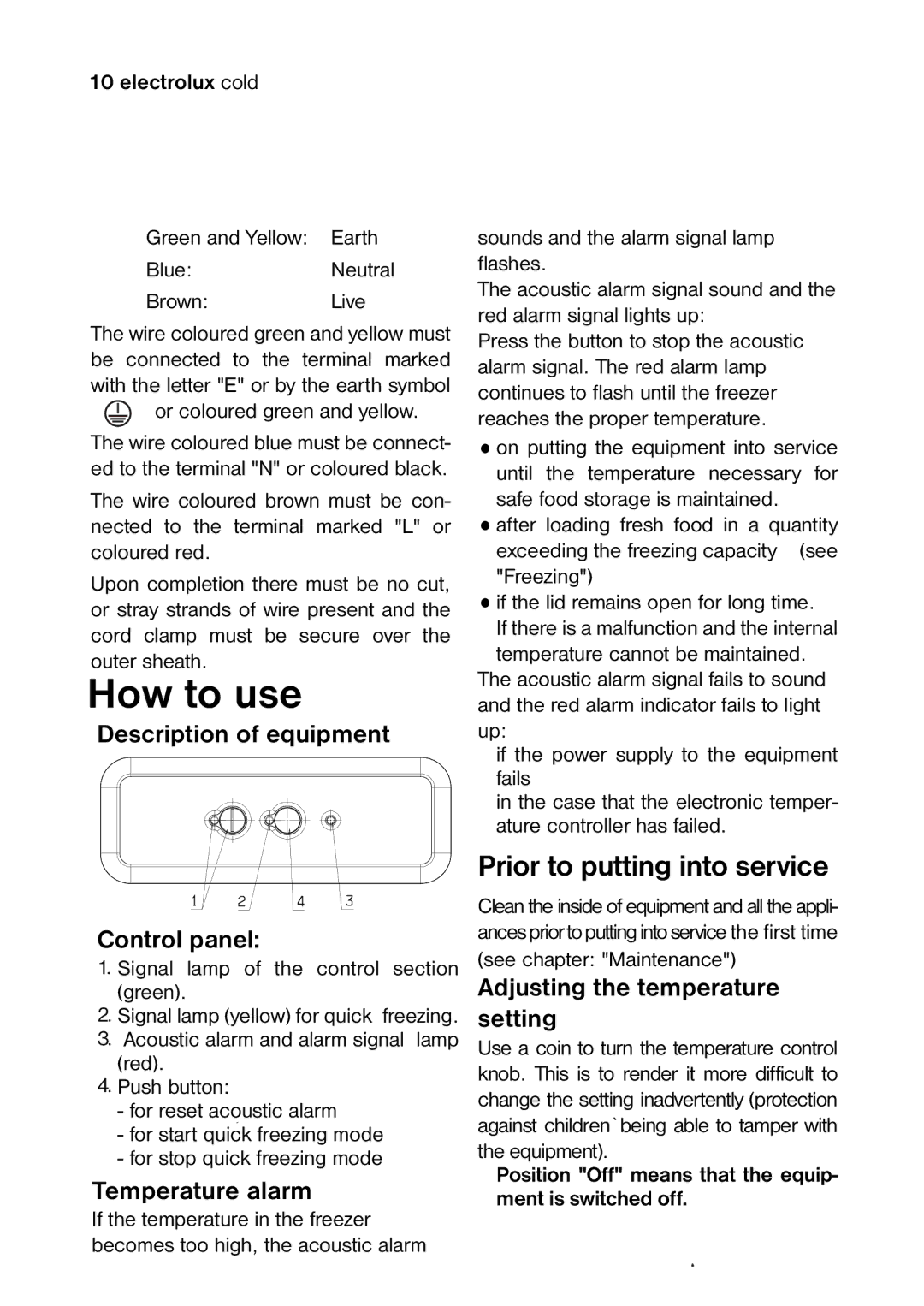 Electrolux ECM2771, ECM2471, ECM3571 manual How to use, Description of equipment Control panel, Temperature alarm 