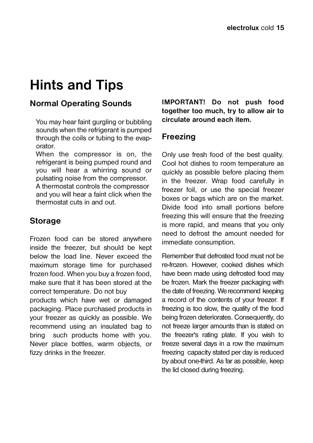 Electrolux ECM2471, ECM2771, ECM3571 manual Hints and Tips, Normal Operating Sounds, Storage 