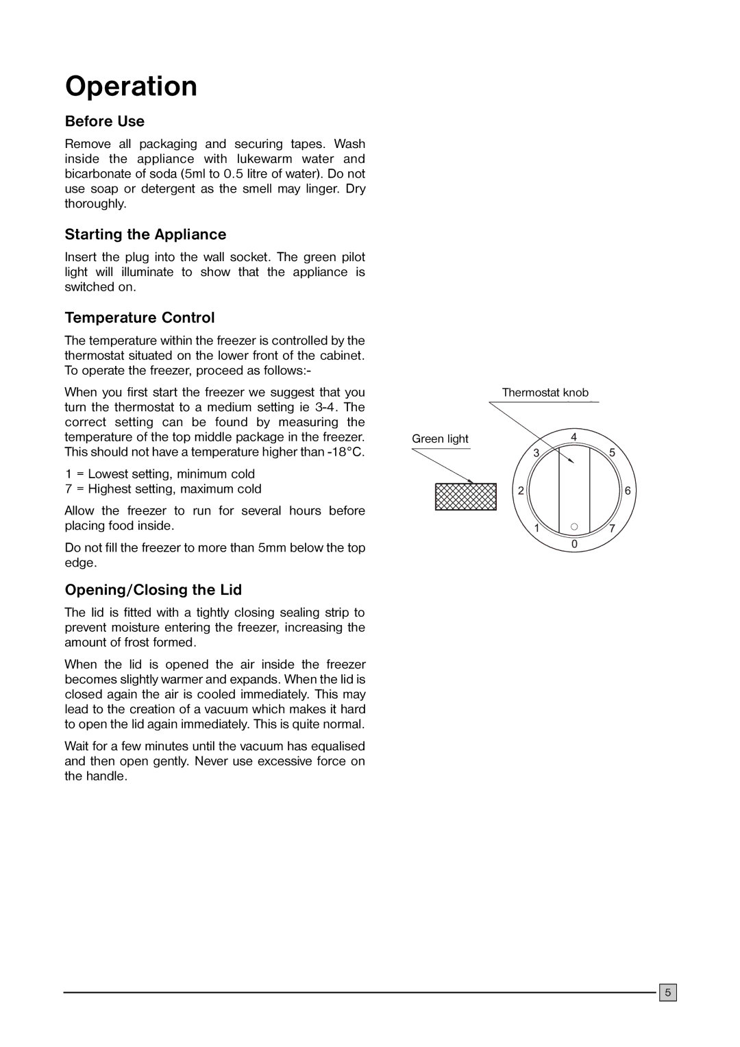 Electrolux ECN 1147 Operation, Before Use, Starting the Appliance, Temperature Control, Opening/Closing the Lid 