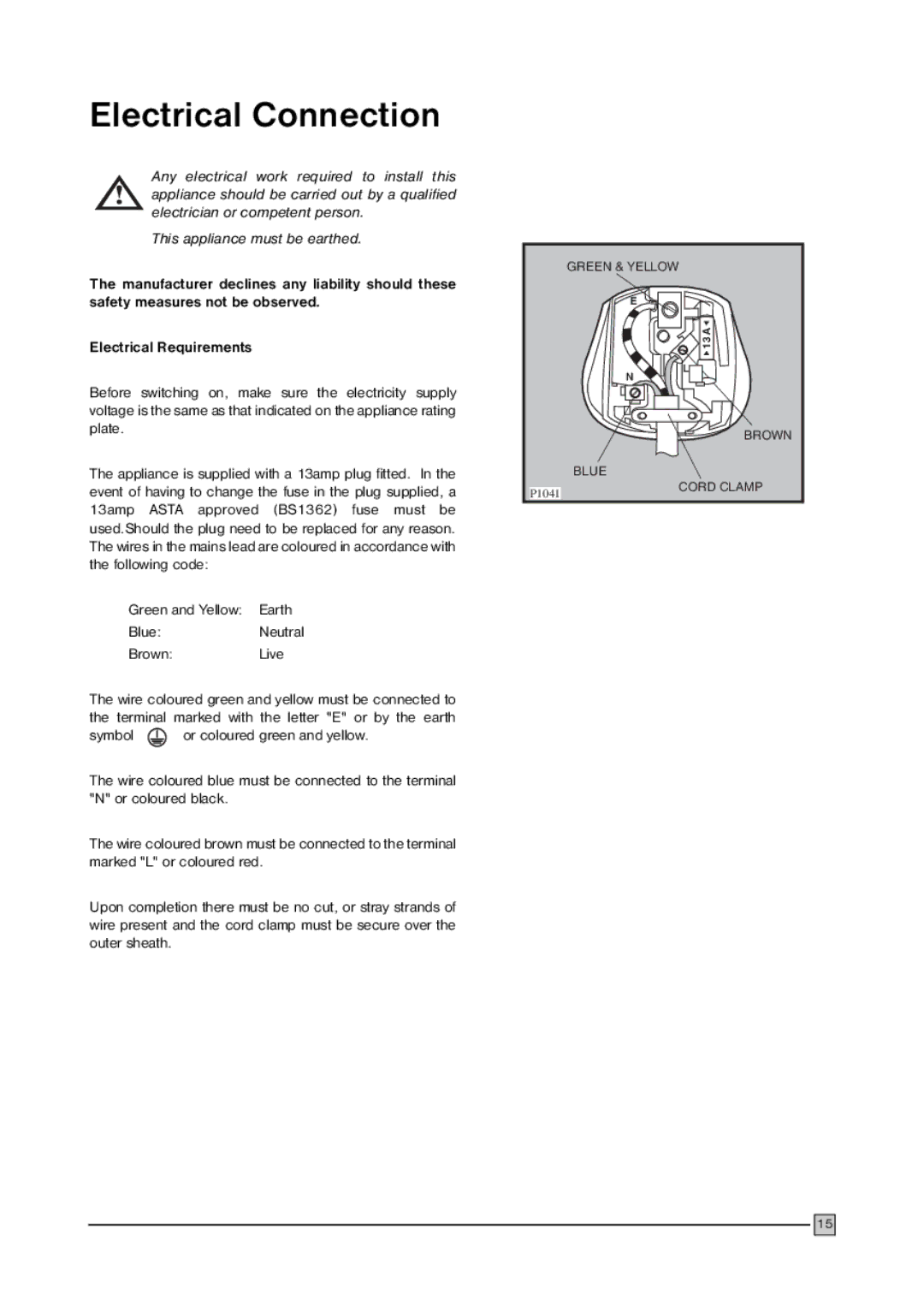 Electrolux ECN 2757 manual Electrical Connection 