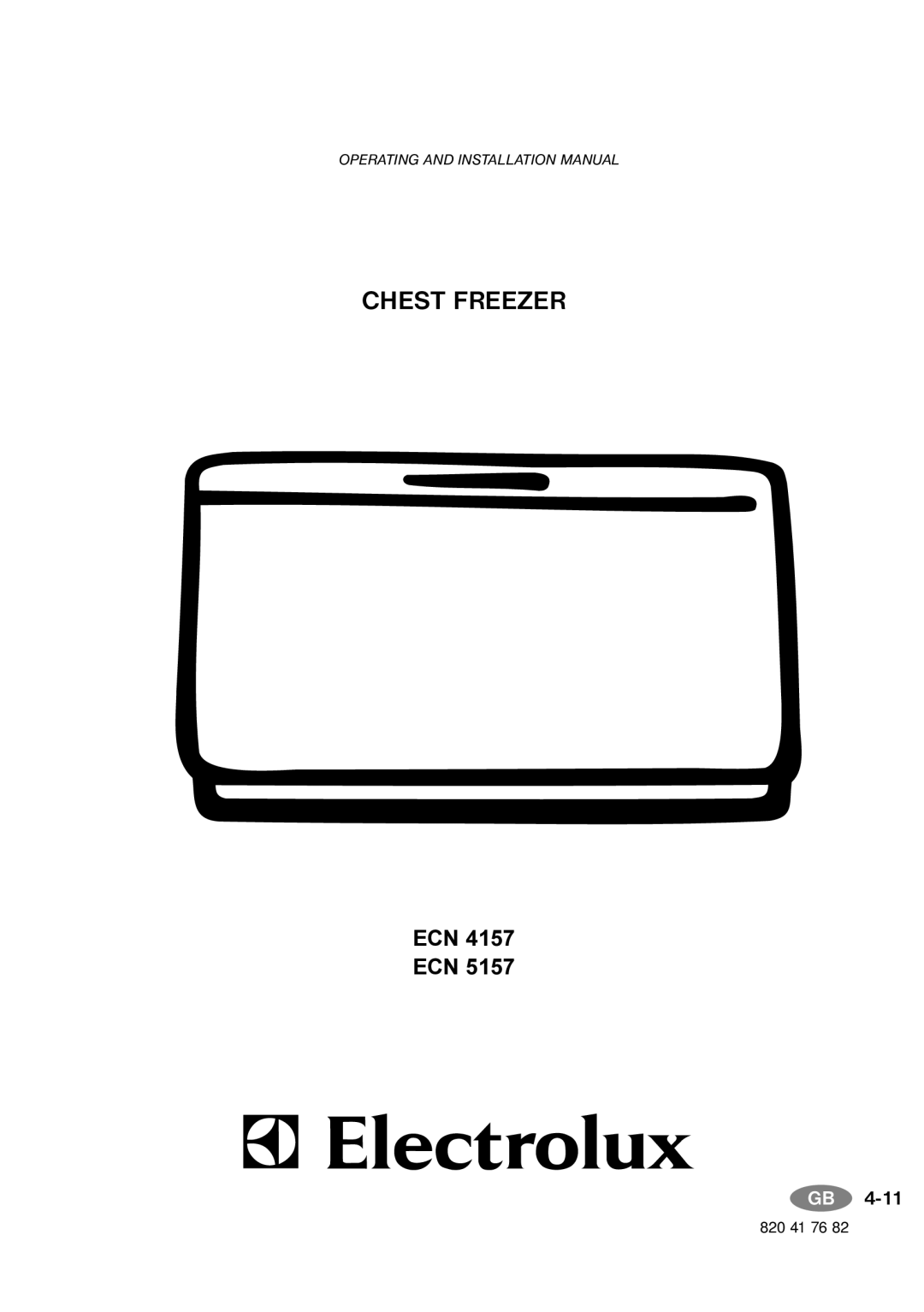 Electrolux ECN 5157, ECN 4157 installation manual Chest Freezer 