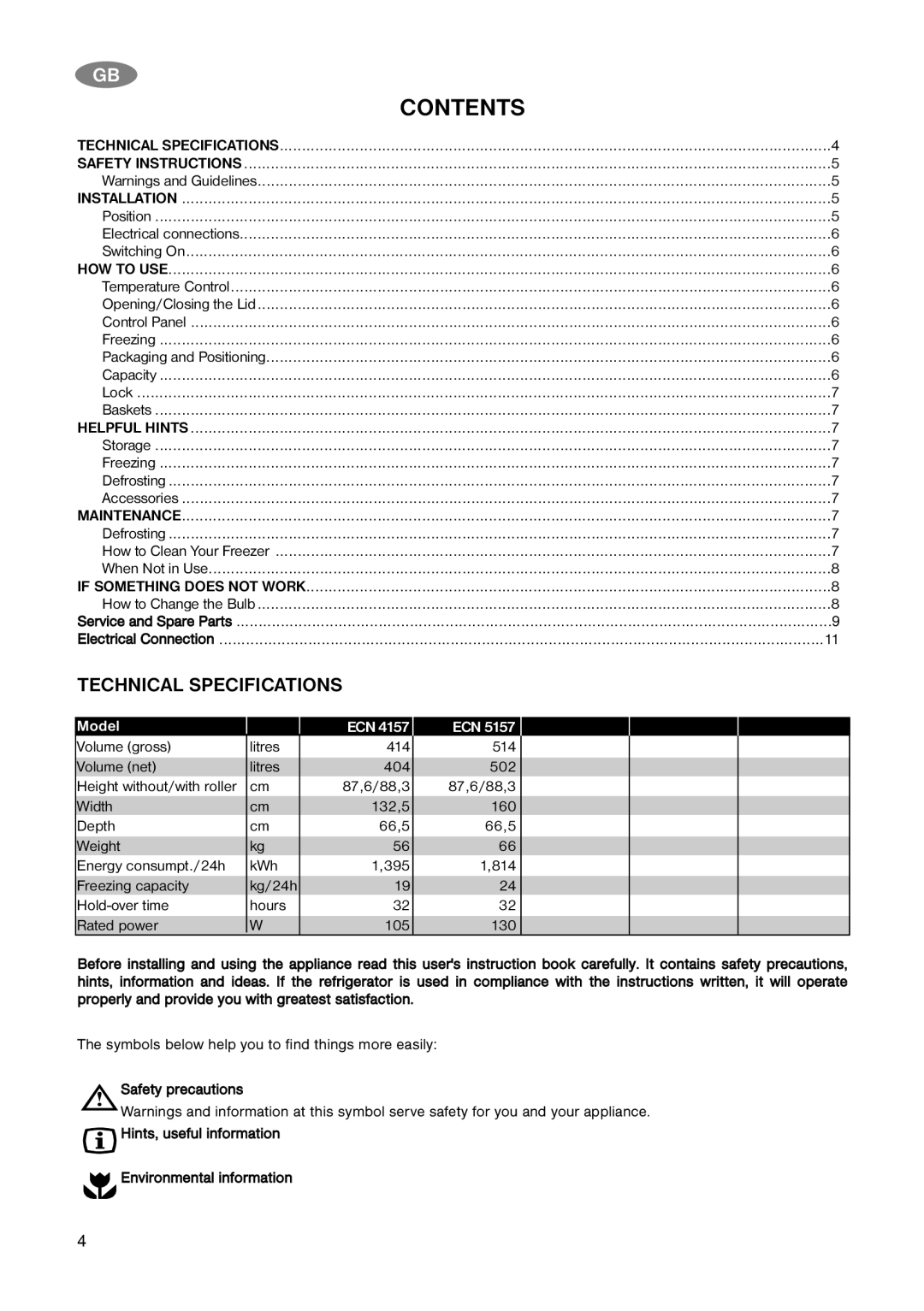 Electrolux ECN 4157, ECN 5157 installation manual Contents 