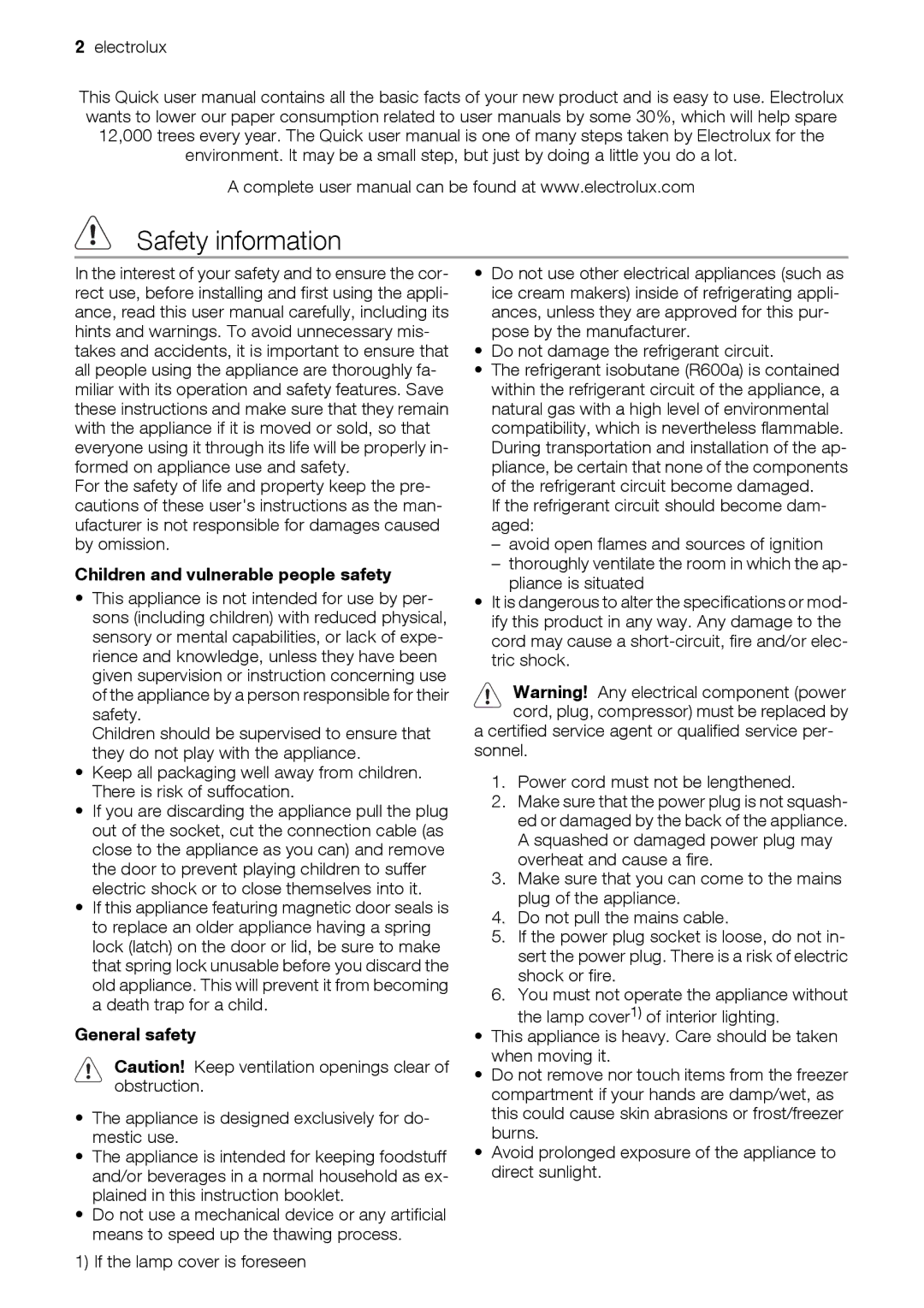 Electrolux ECP21104W user manual Safety information, Electrolux, Children and vulnerable people safety, General safety 