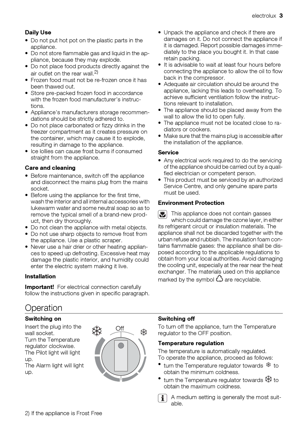 Electrolux ECP21104W user manual Operation 