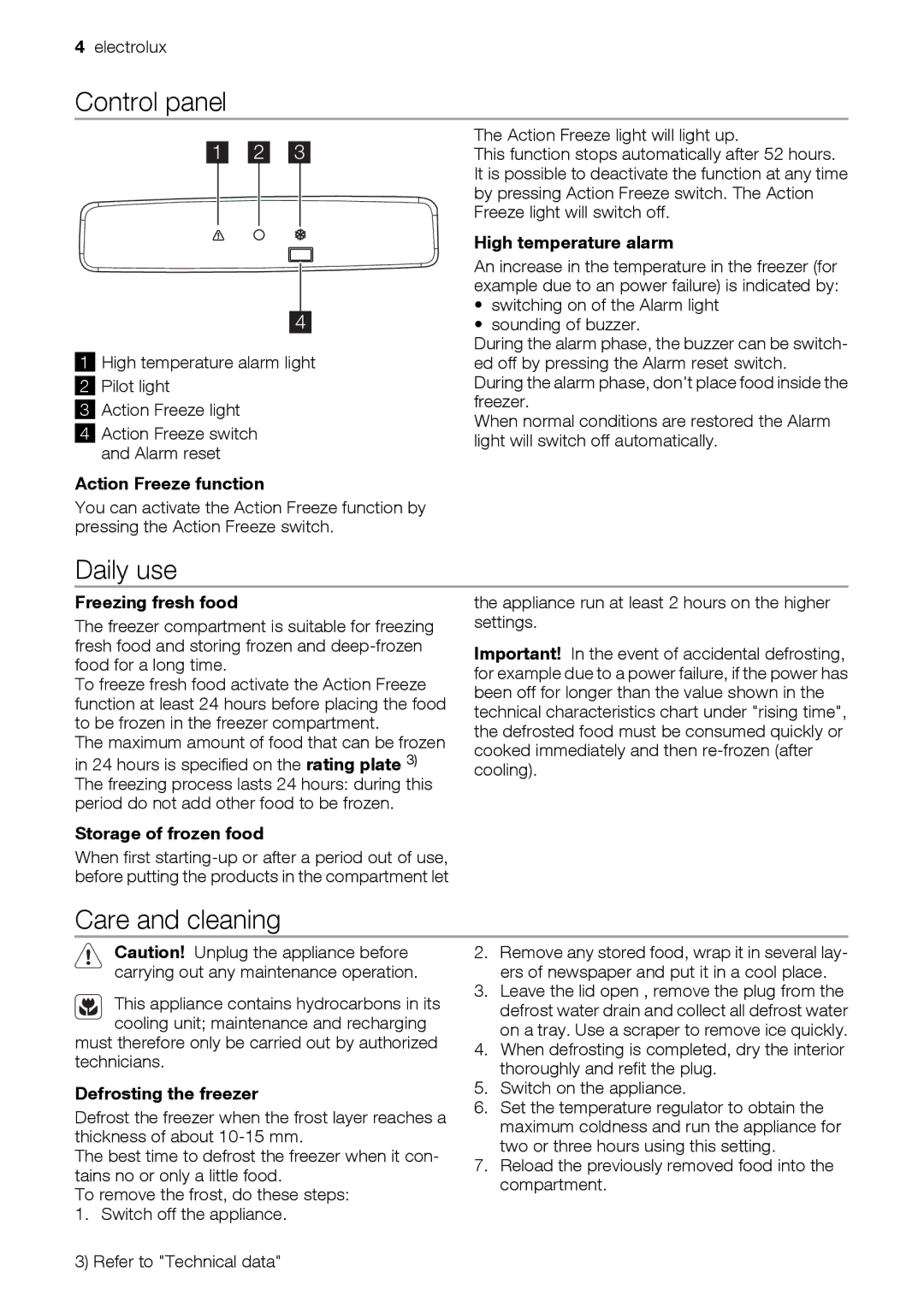 Electrolux ECP21104W user manual Control panel, Daily use, Care and cleaning 