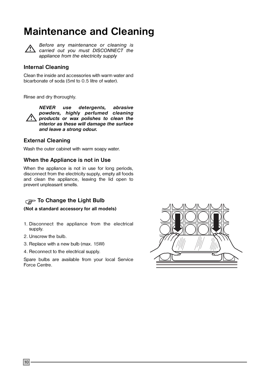 Electrolux ECS 1647 manual Maintenance and Cleaning, Internal Cleaning, External Cleaning, When the Appliance is not in Use 