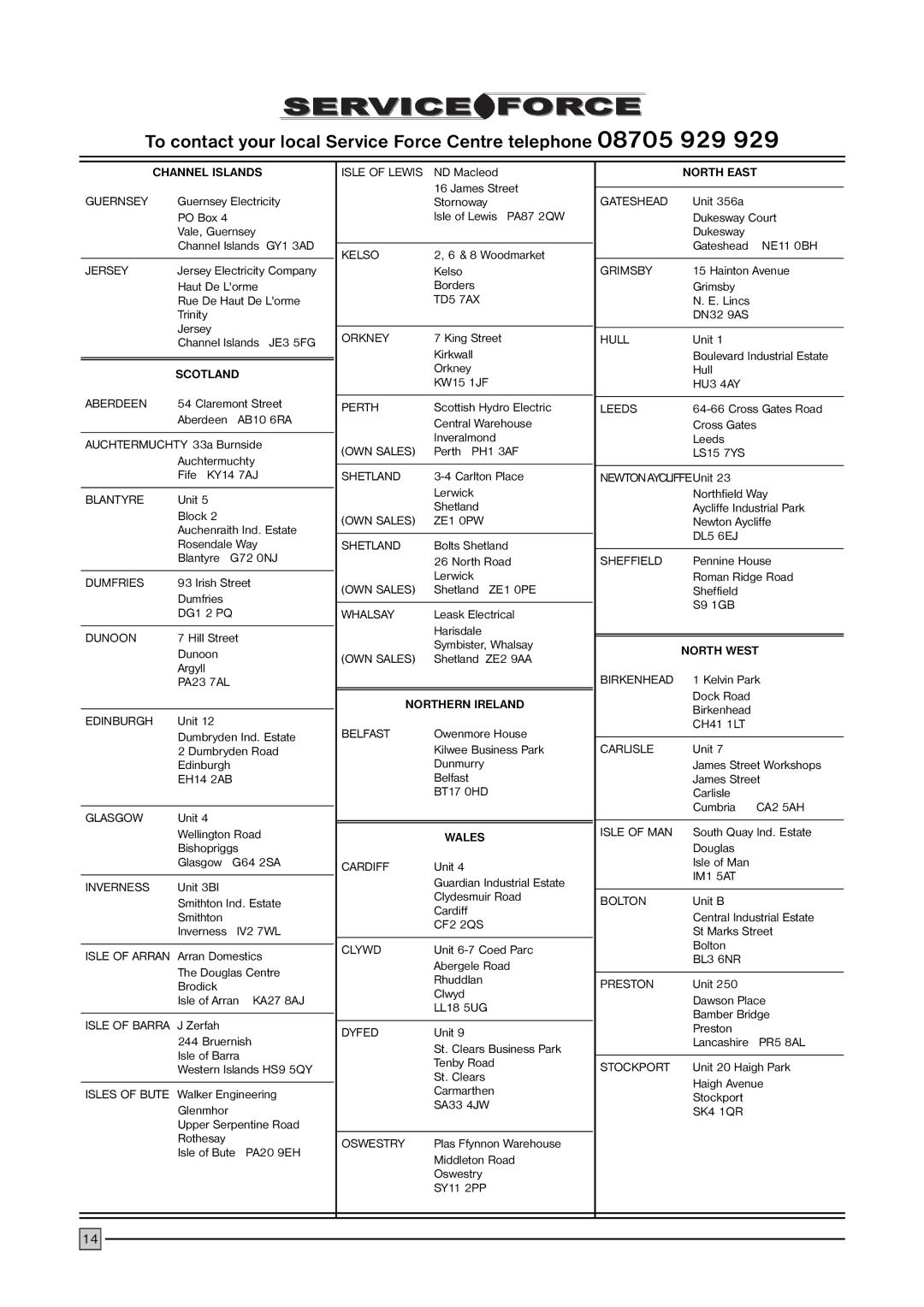 Electrolux ECS 1647 manual Northern Ireland 