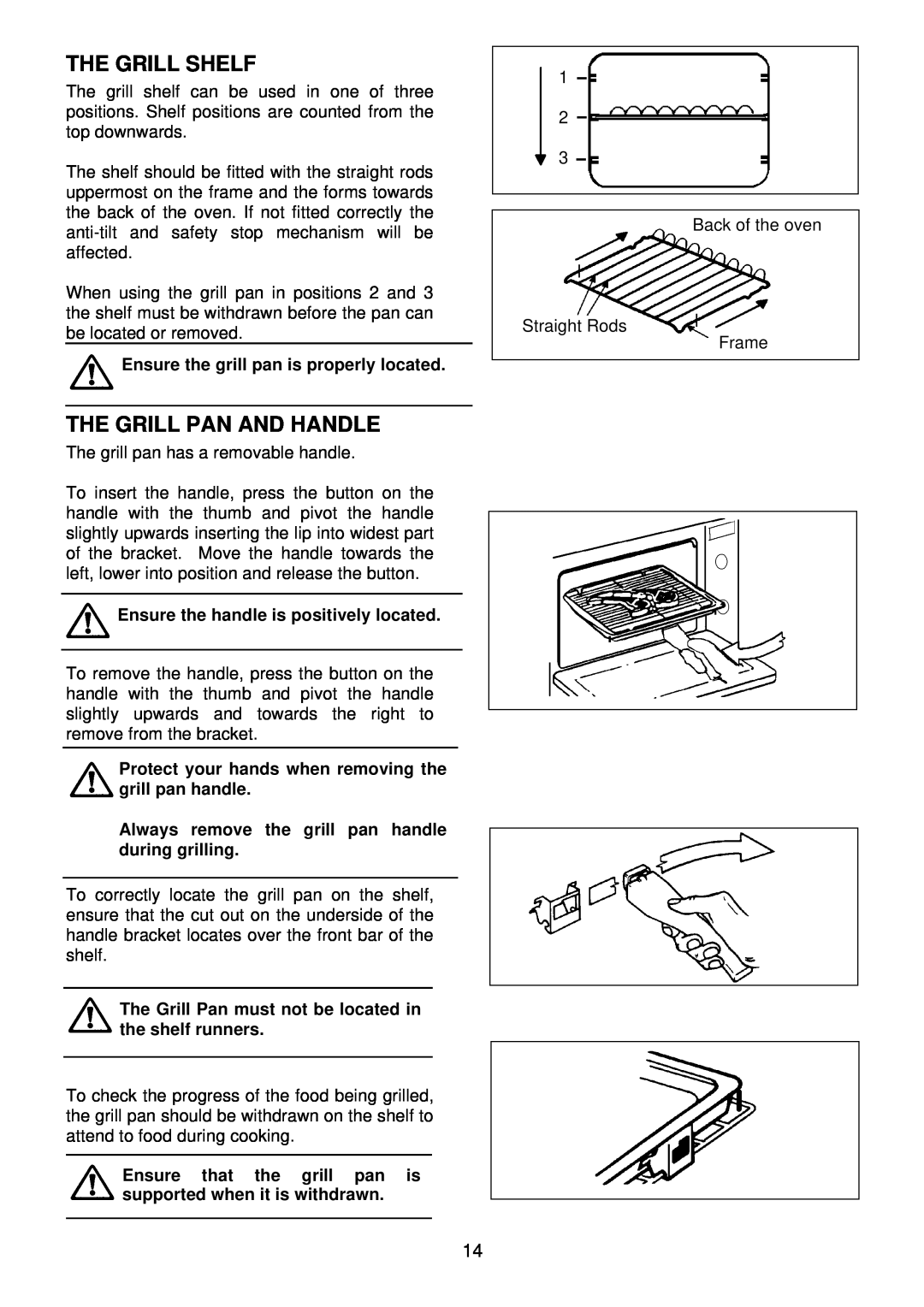 Electrolux EDB 872 manual The Grill Shelf, The Grill Pan And Handle, Ensure the grill pan is properly located 