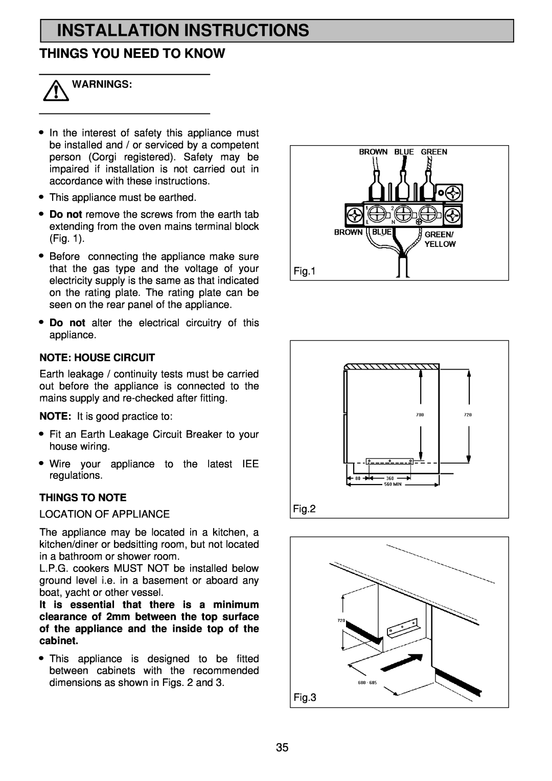 Electrolux EDB 872 manual Installation Instructions, Things You Need To Know, Warnings, Note House Circuit, Things To Note 