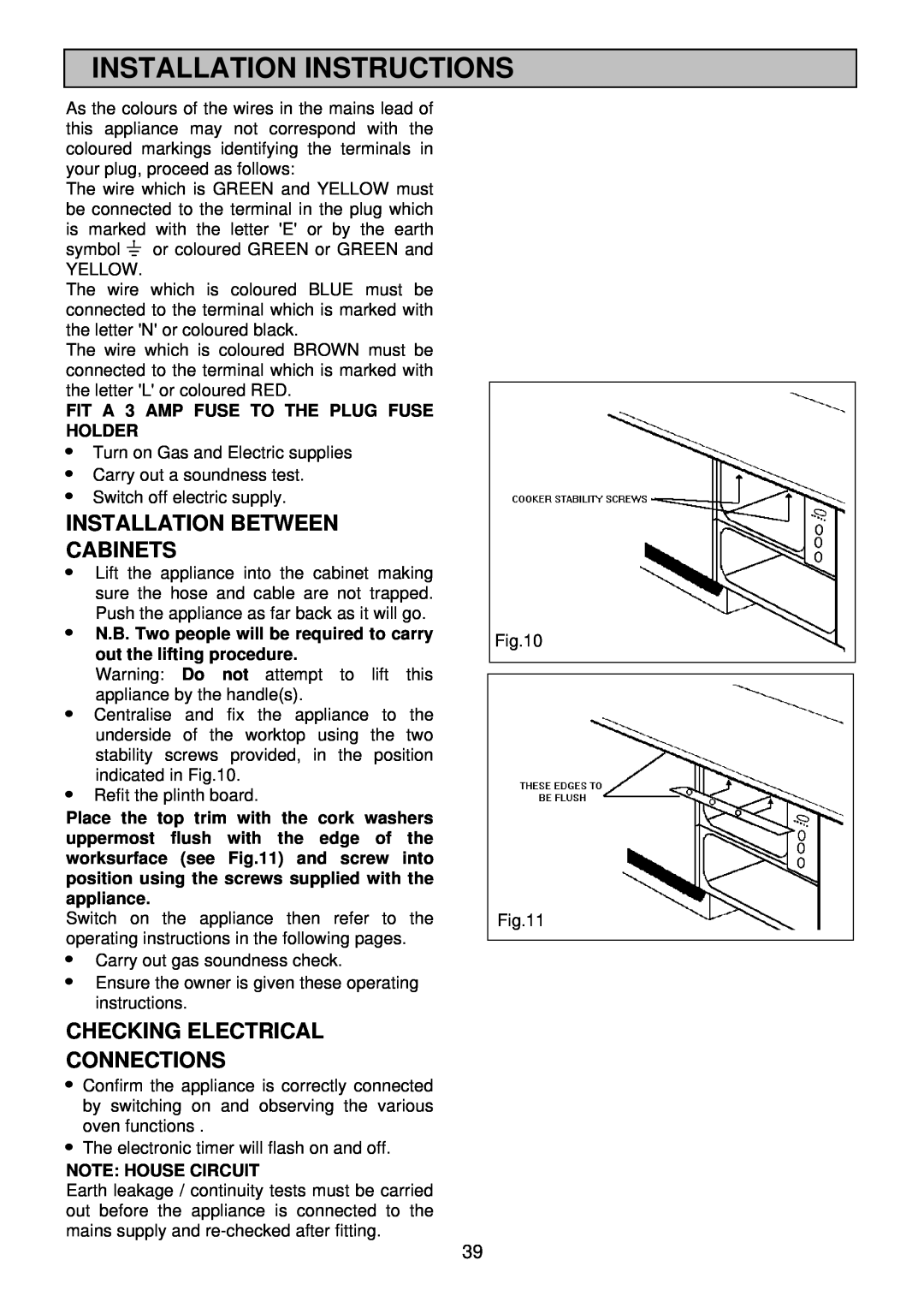 Electrolux EDB 872 manual Installation Between Cabinets, Checking Electrical Connections, Installation Instructions 