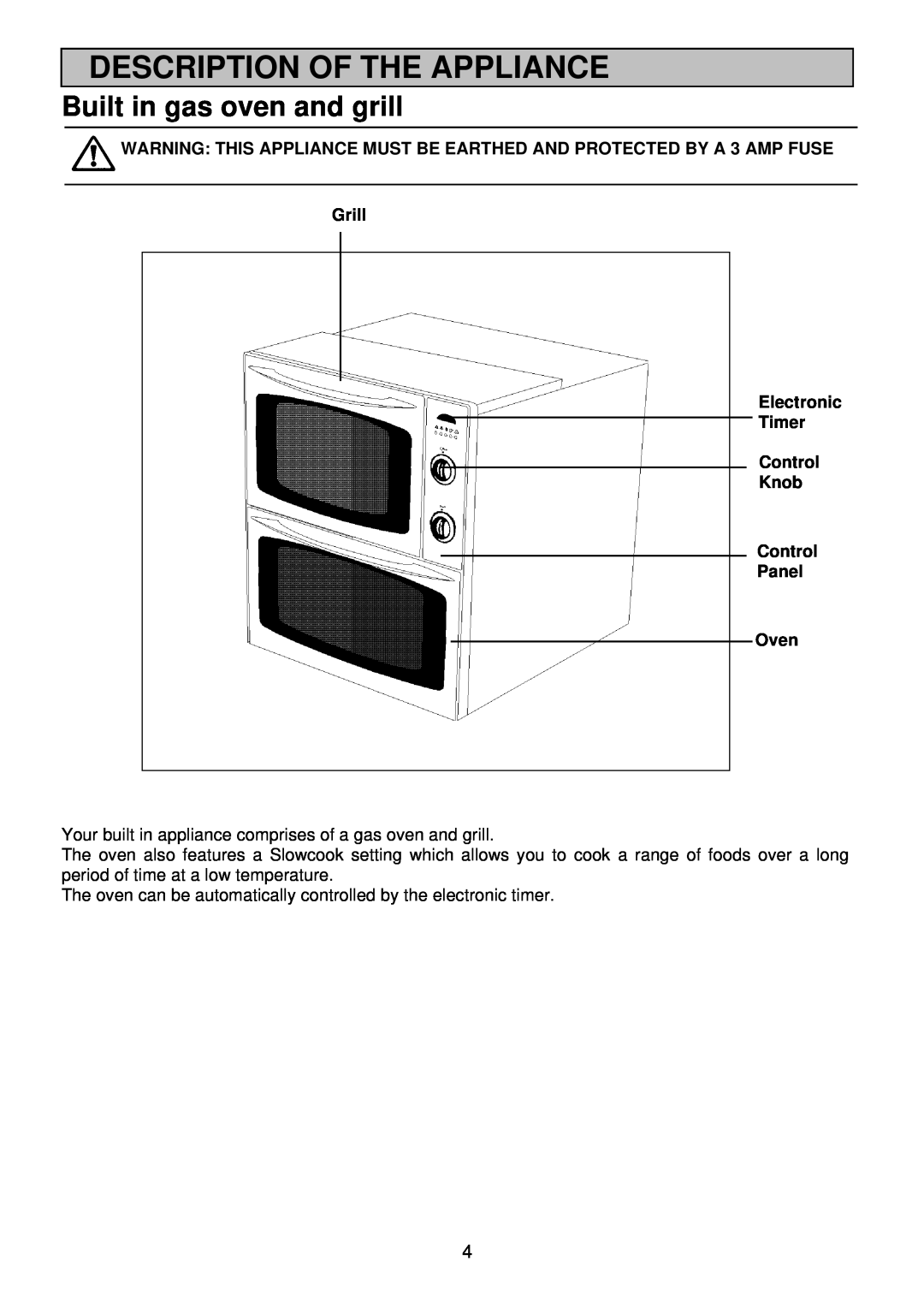 Electrolux EDB 872 manual Description Of The Appliance, Built in gas oven and grill 