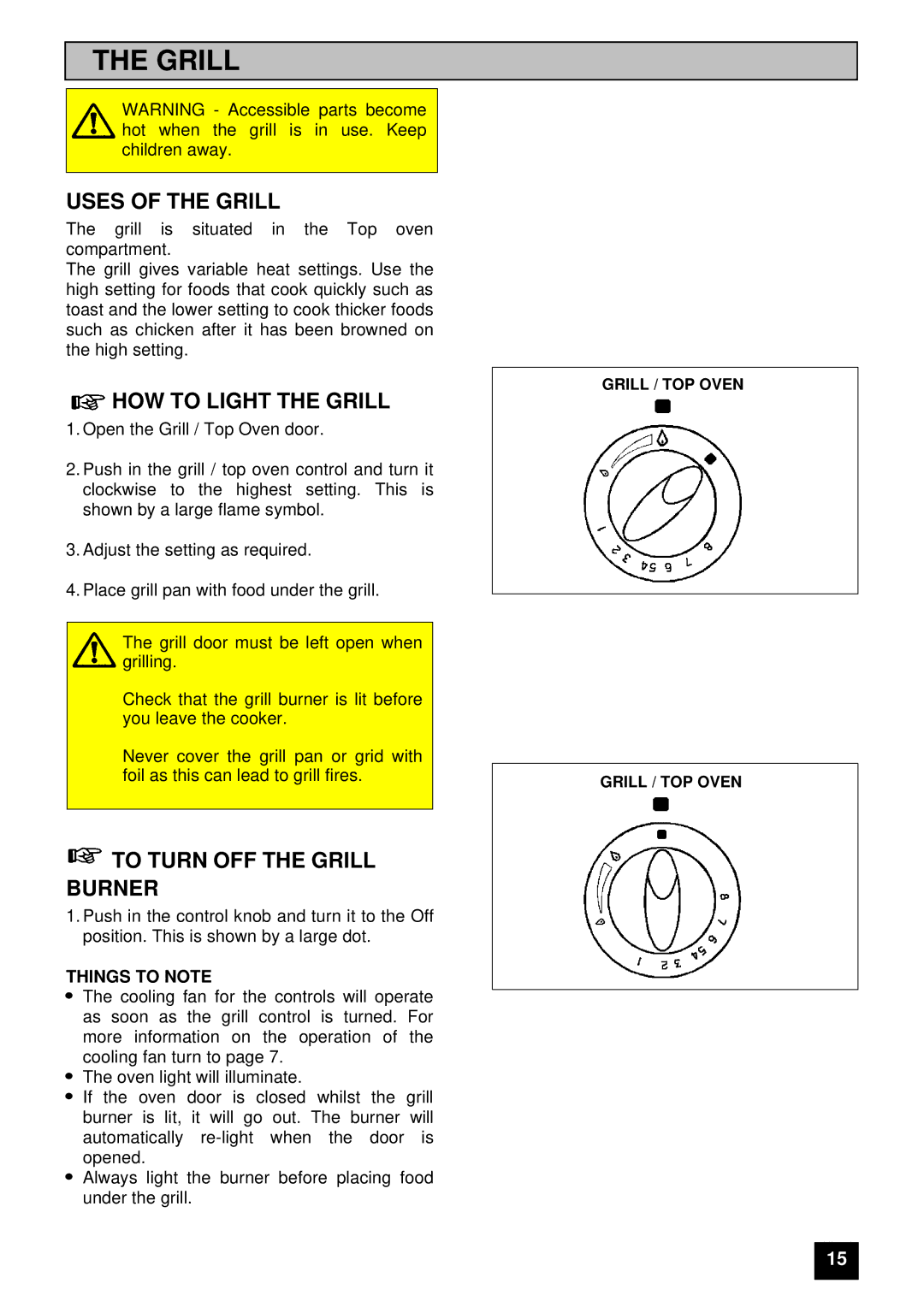 Electrolux EDB 874 manual Uses of the Grill, HOW to Light the Grill, To Turn OFF the Grill Burner, Things to Note 