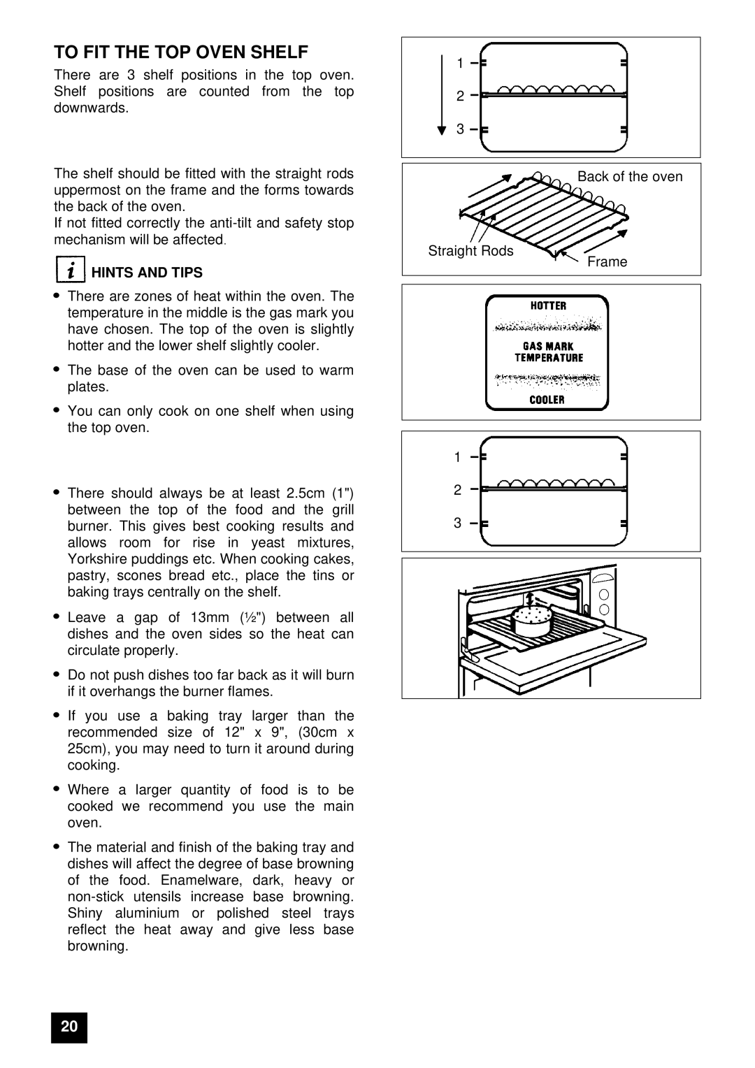 Electrolux EDB 874 manual To FIT the TOP Oven Shelf, Hints and Tips 