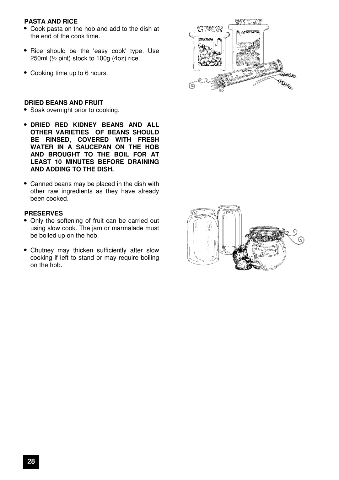 Electrolux EDB 874 manual Pasta and Rice, Dried Beans and Fruit, Preserves 