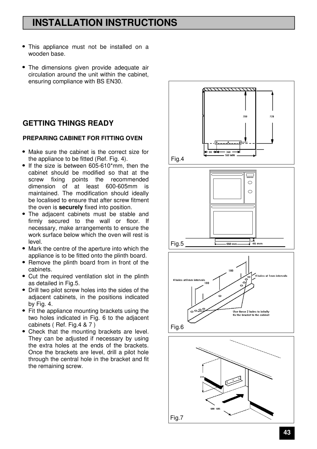 Electrolux EDB 874 manual Getting Things Ready, Preparing Cabinet for Fitting Oven 