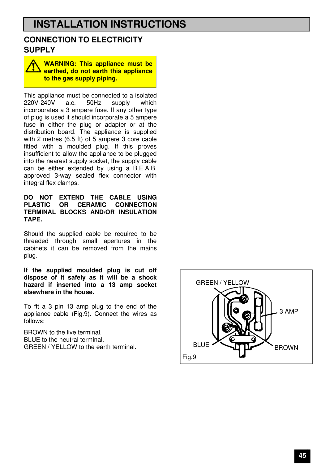 Electrolux EDB 874 manual Connection to Electricity Supply 