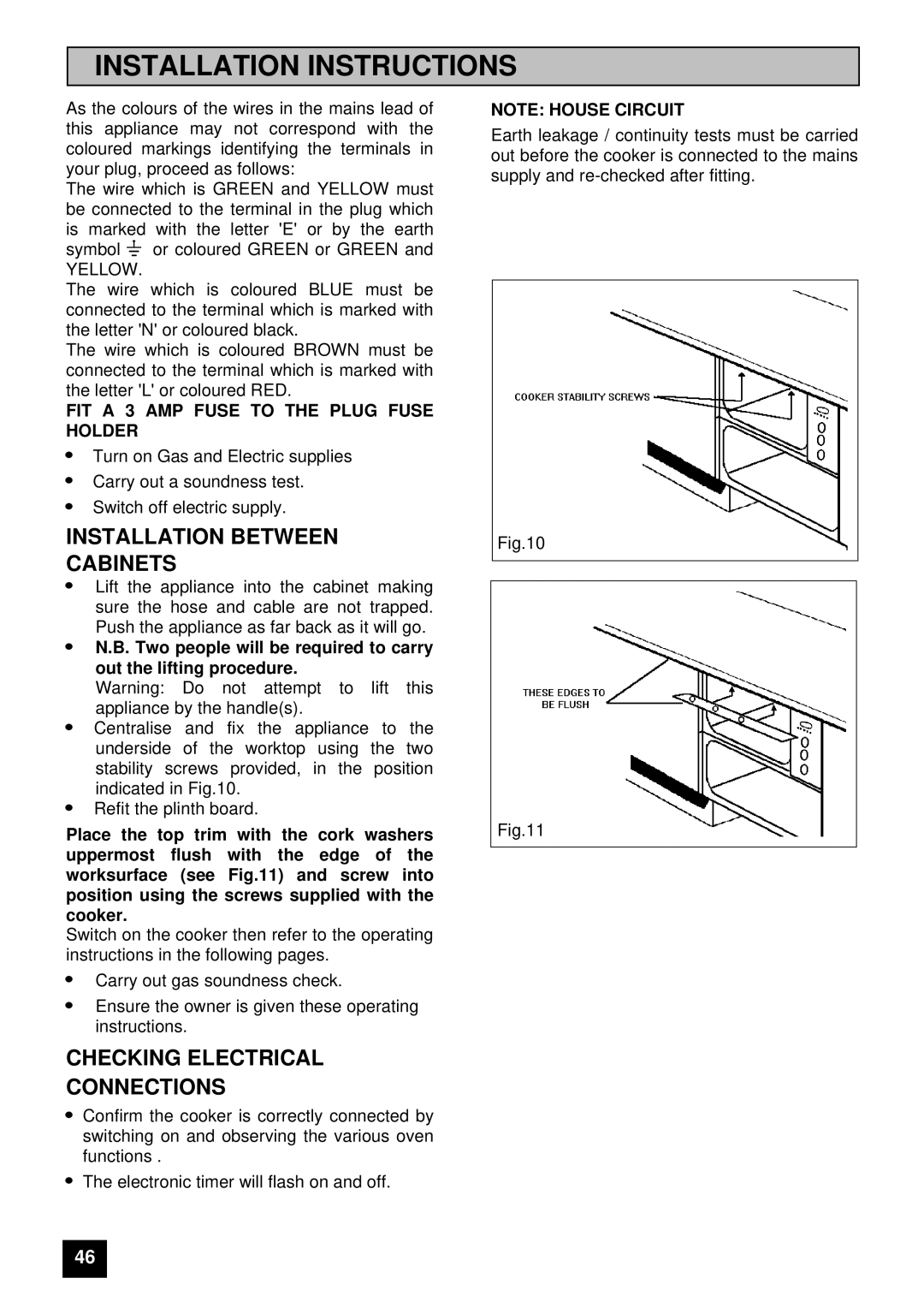 Electrolux EDB 874 manual Installation Between Cabinets, Checking Electrical Connections 