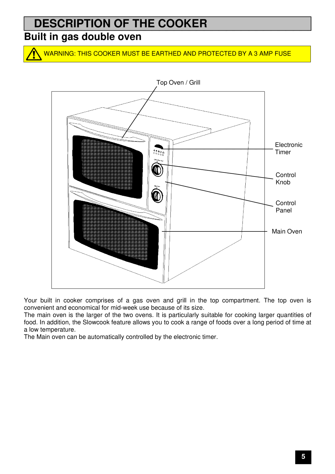 Electrolux EDB 874 manual Description of the Cooker 