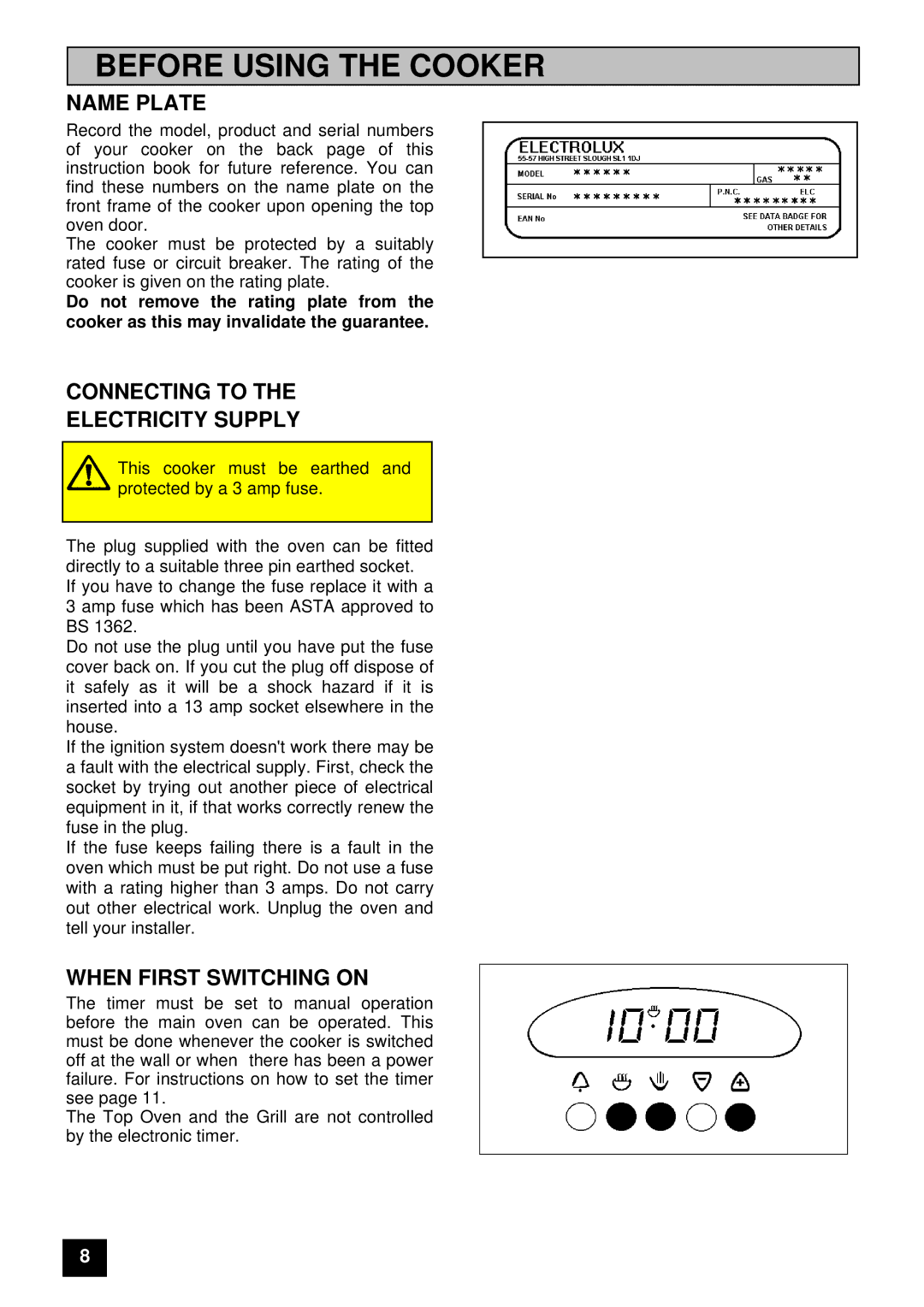 Electrolux EDB 874 manual Name Plate, Connecting to Electricity Supply, When First Switching on 