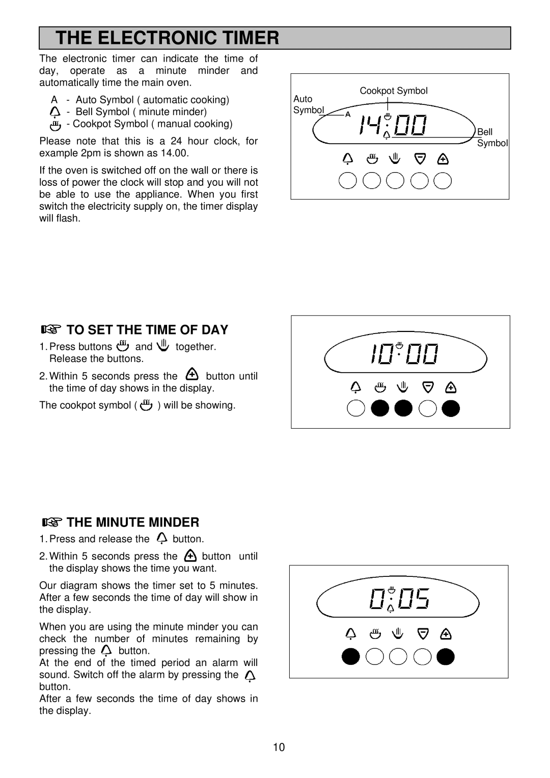 Electrolux EDB 876 manual Electronic Timer, To SET the Time of DAY, Minute Minder 