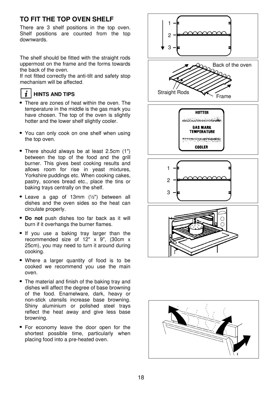 Electrolux EDB 876 manual To FIT the TOP Oven Shelf, Hints and Tips 