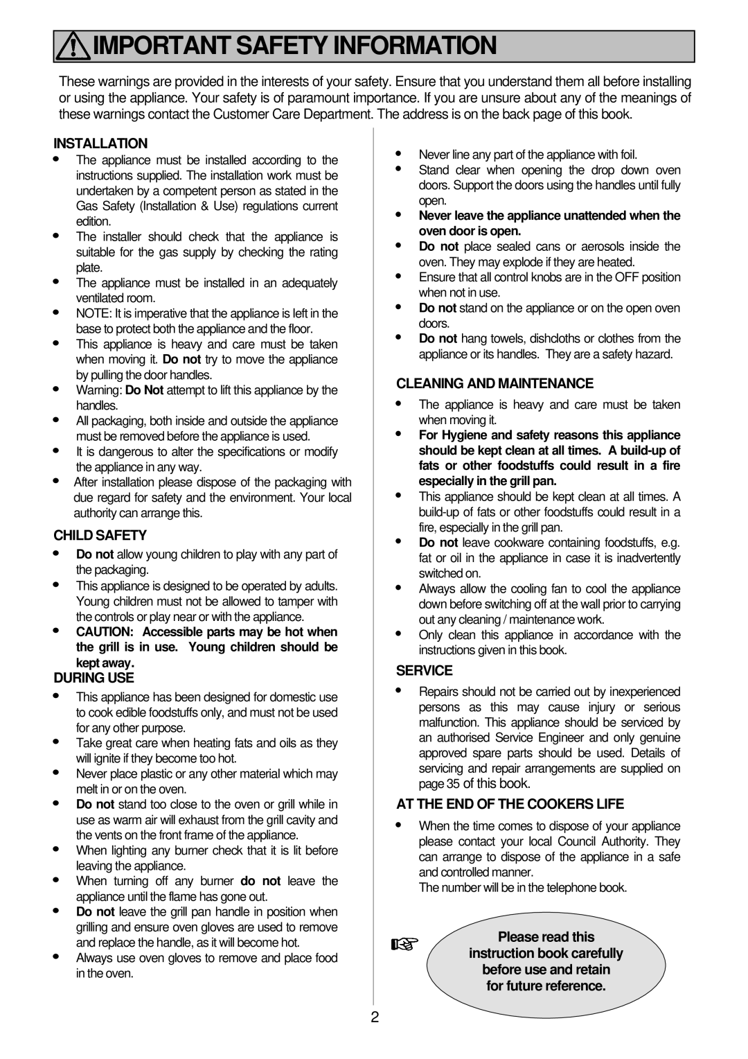 Electrolux EDB 876 manual Important Safety Information 