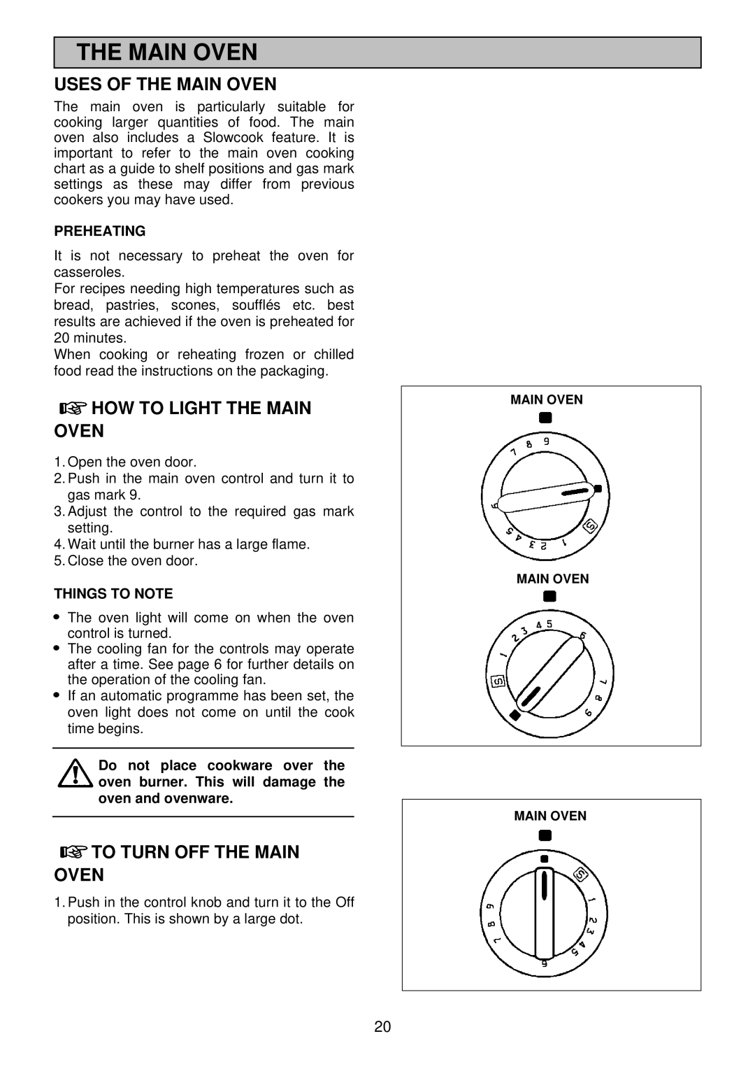 Electrolux EDB 876 manual Uses of the Main Oven, HOW to Light the Main Oven, To Turn OFF the Main Oven, Preheating 