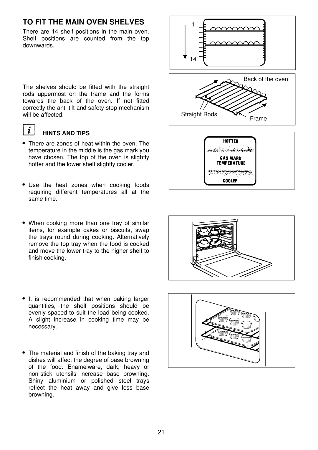 Electrolux EDB 876 manual To FIT the Main Oven Shelves, Hints and Tips 