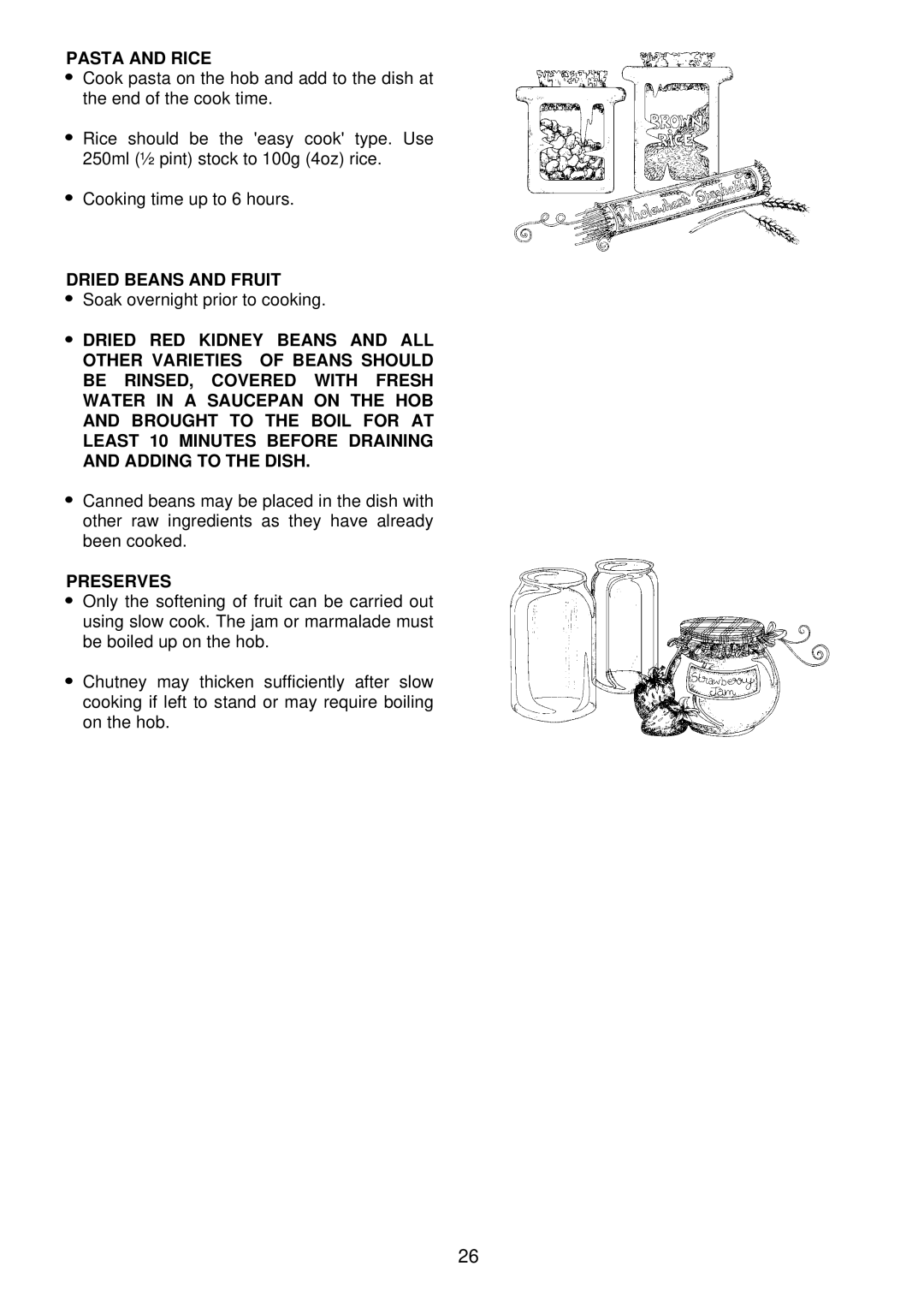 Electrolux EDB 876 manual Pasta and Rice, Dried Beans and Fruit, Preserves 