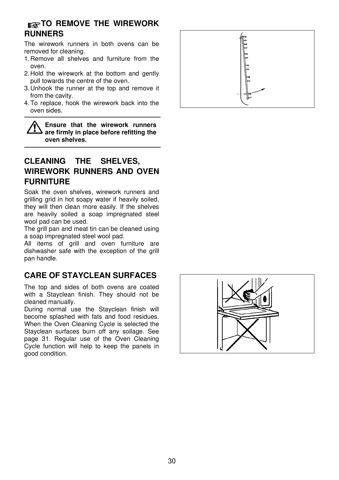 Electrolux EDB 876 manual To Remove the Wirework Runners, Cleaning the SHELVES, Wirework Runners and Oven Furniture 