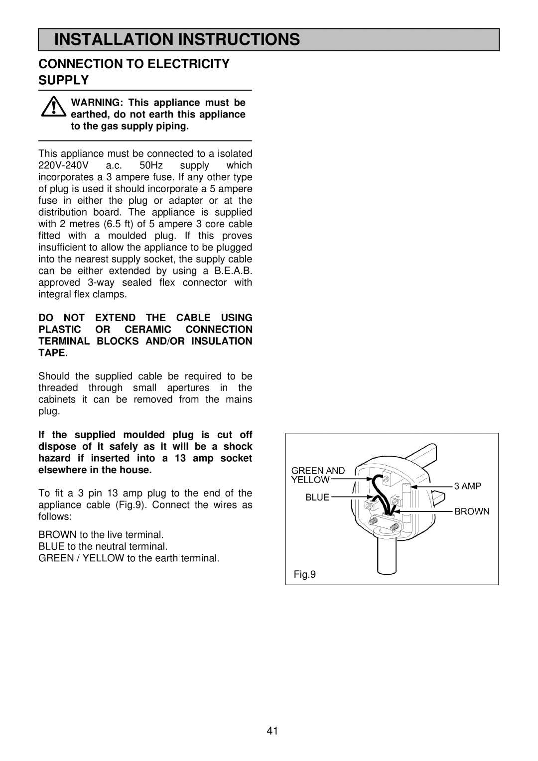 Electrolux EDB 876 manual Connection to Electricity Supply 