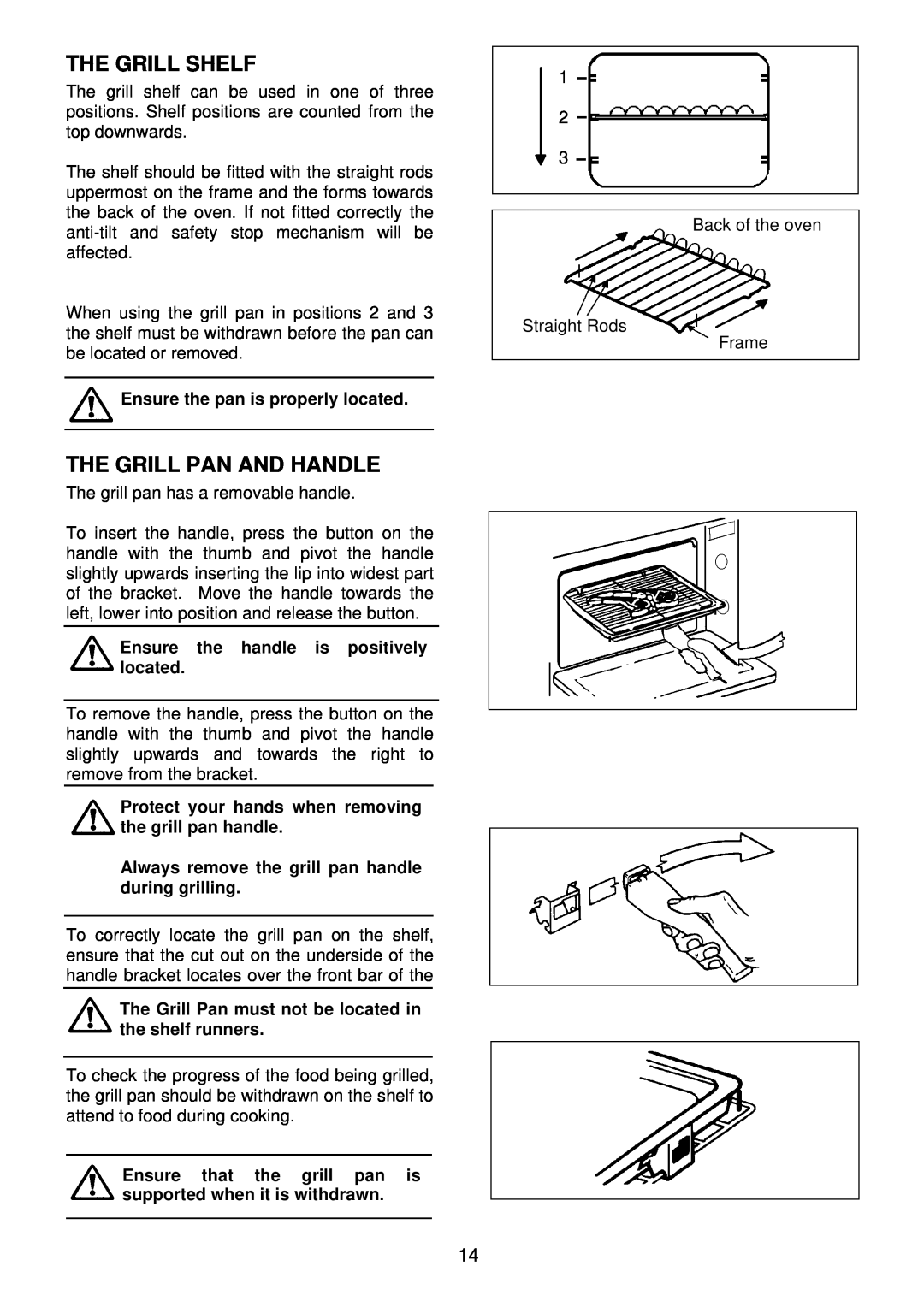 Electrolux EDB 876 manual The Grill Shelf, The Grill Pan And Handle, Ensure the pan is properly located 