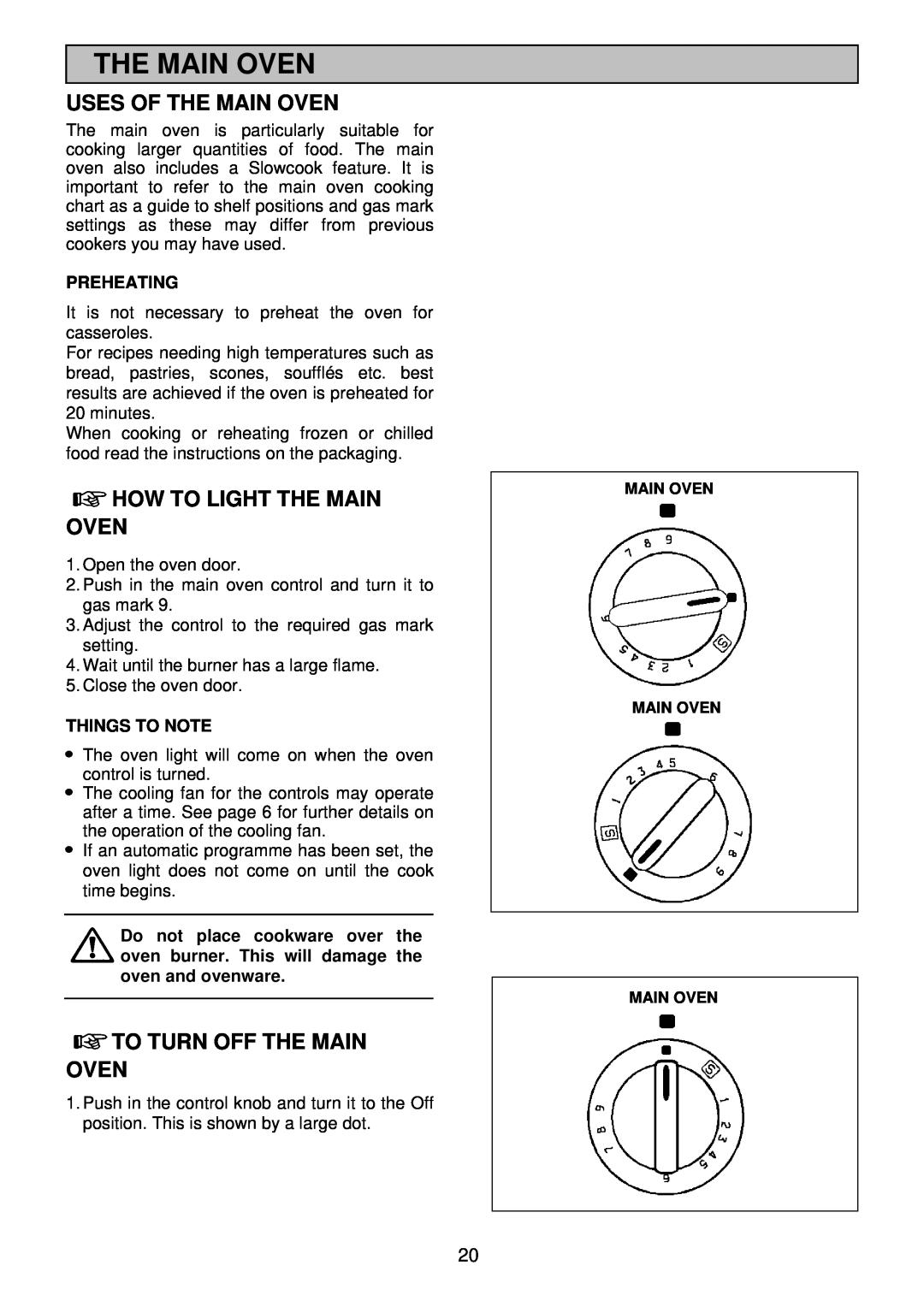 Electrolux EDB 876 manual Uses Of The Main Oven, How To Light The Main Oven, To Turn Off The Main Oven, Preheating 