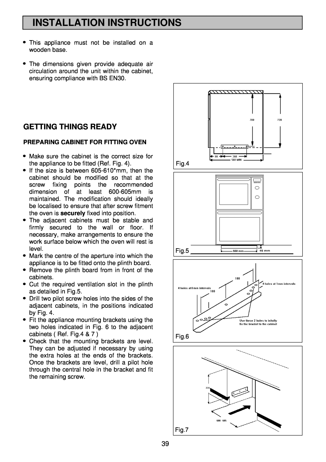 Electrolux EDB 876 manual Getting Things Ready, Installation Instructions, Preparing Cabinet For Fitting Oven 
