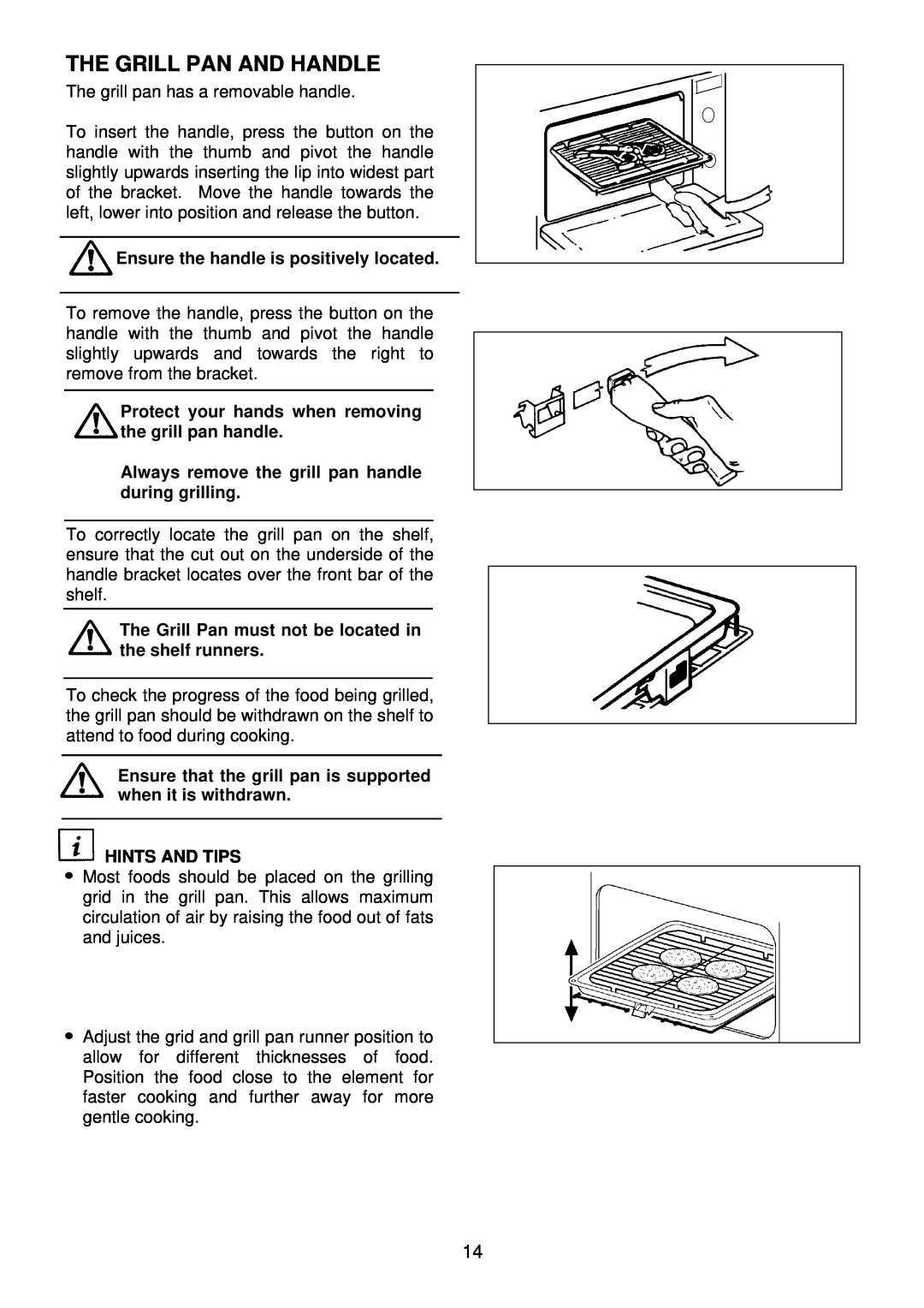 Electrolux EDB705 manual The Grill Pan And Handle, Ensure the handle is positively located, Hints And Tips 
