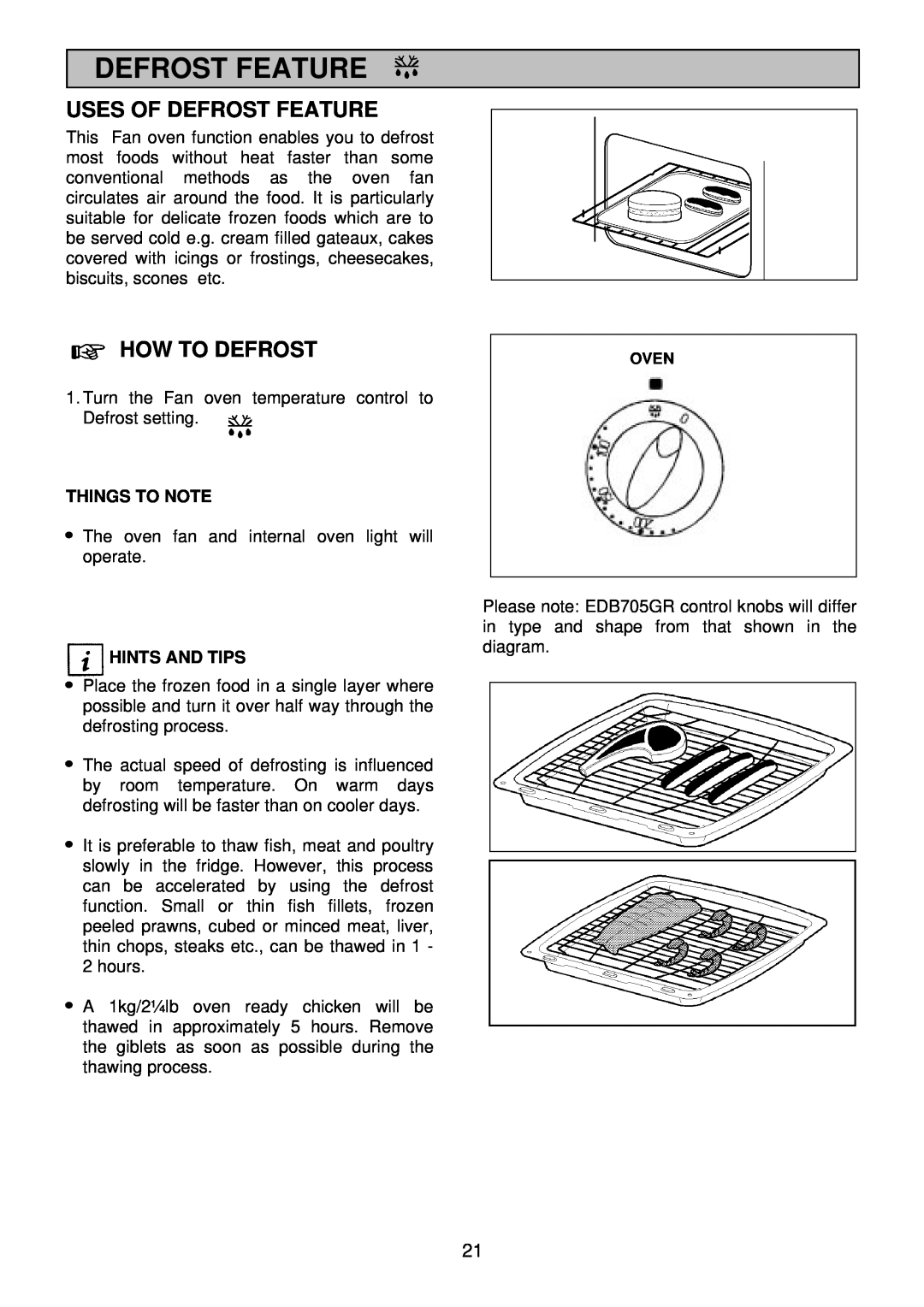 Electrolux EDB705 manual Uses Of Defrost Feature, How To Defrost, Things To Note, Hints And Tips 