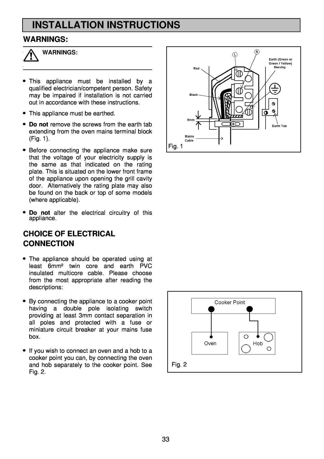 Electrolux EDB705 manual Installation Instructions, Warnings, Choice Of Electrical Connection 