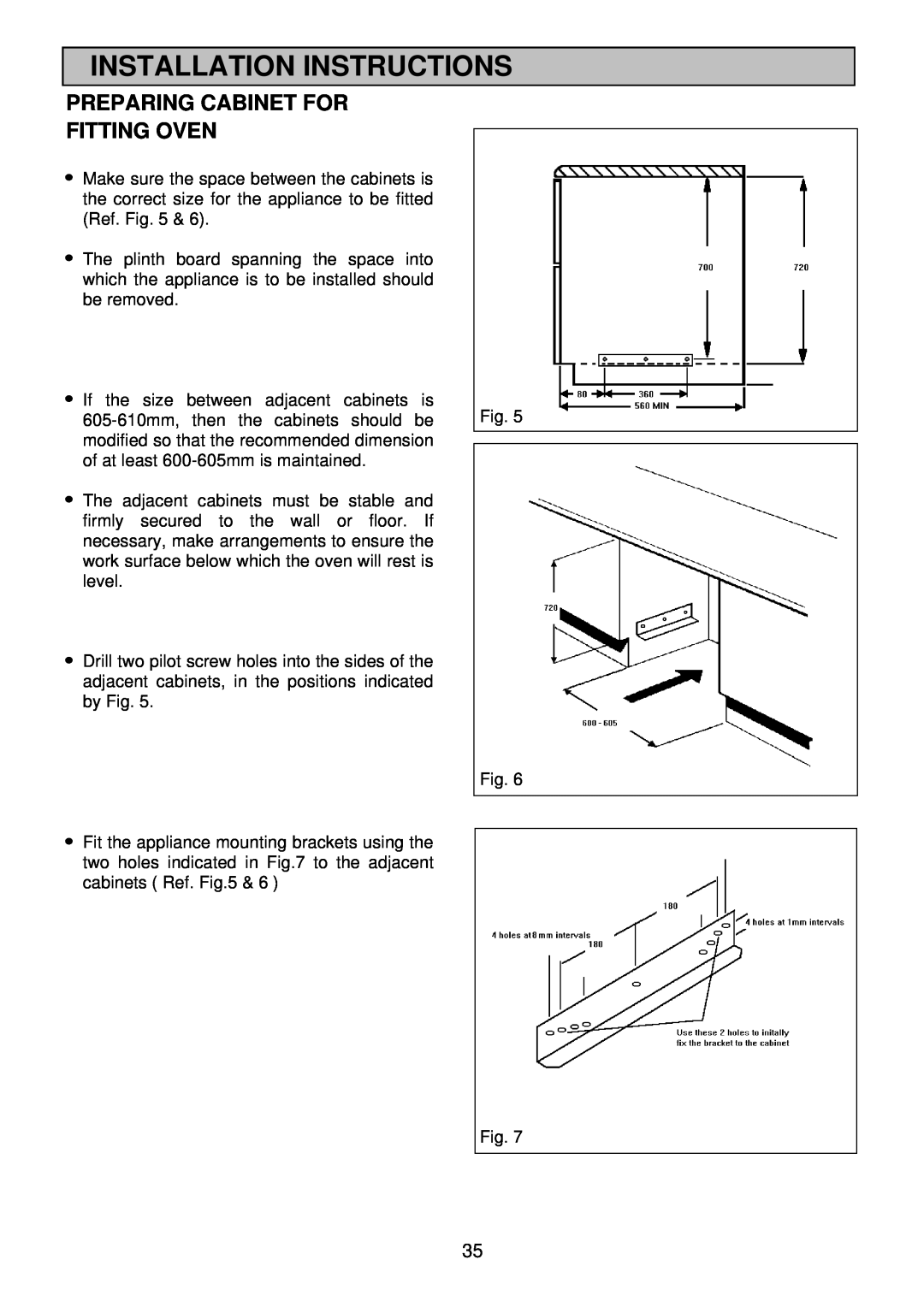 Electrolux EDB705 manual Preparing Cabinet For Fitting Oven, Installation Instructions 