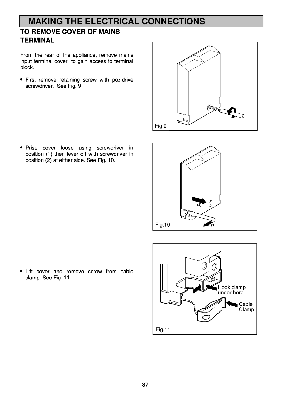 Electrolux EDB705 manual Making The Electrical Connections, To Remove Cover Of Mains Terminal 