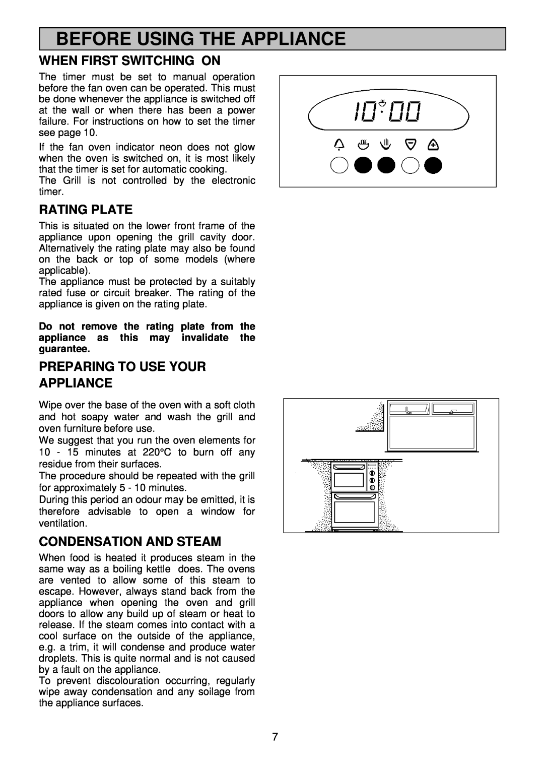 Electrolux EDB705 manual Before Using The Appliance, When First Switching On, Rating Plate, Preparing To Use Your Appliance 